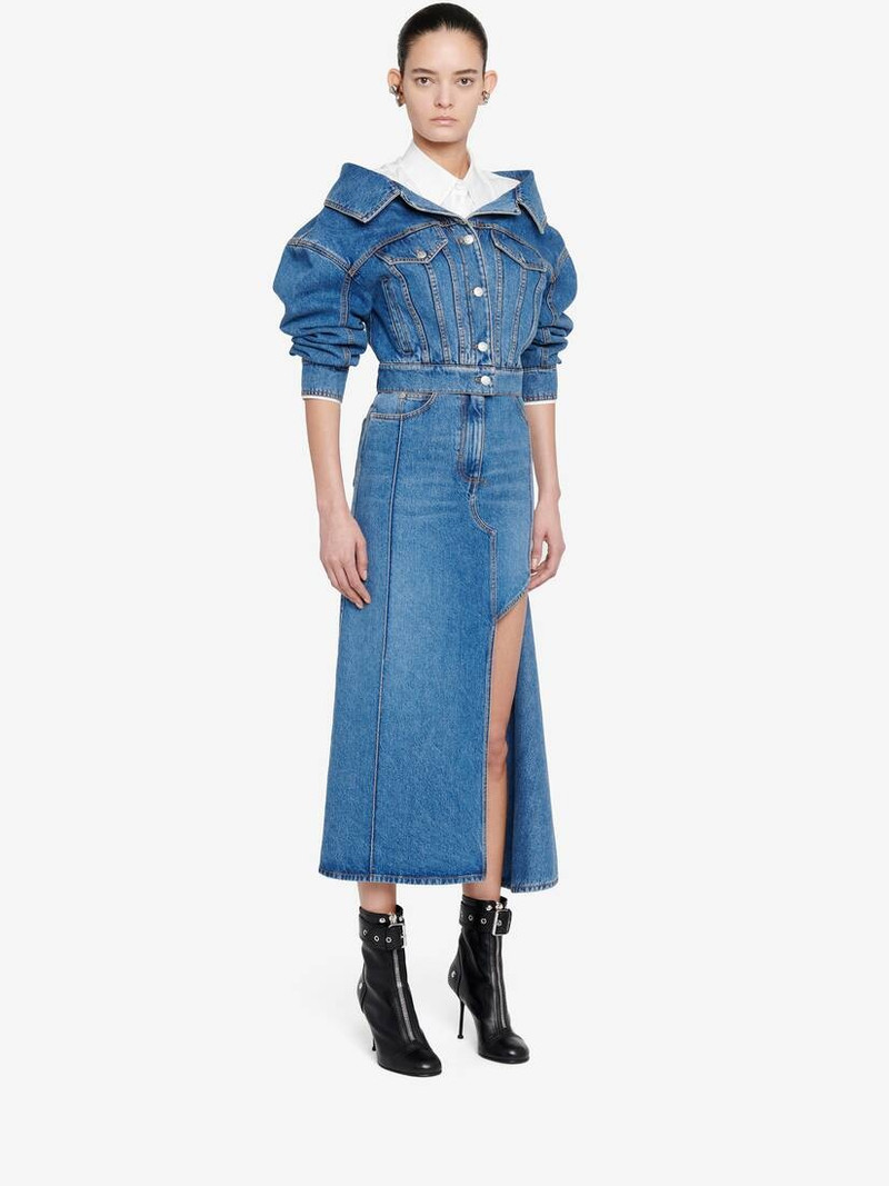 Women's Slashed Denim Pencil Skirt 에 돌 Washed 3