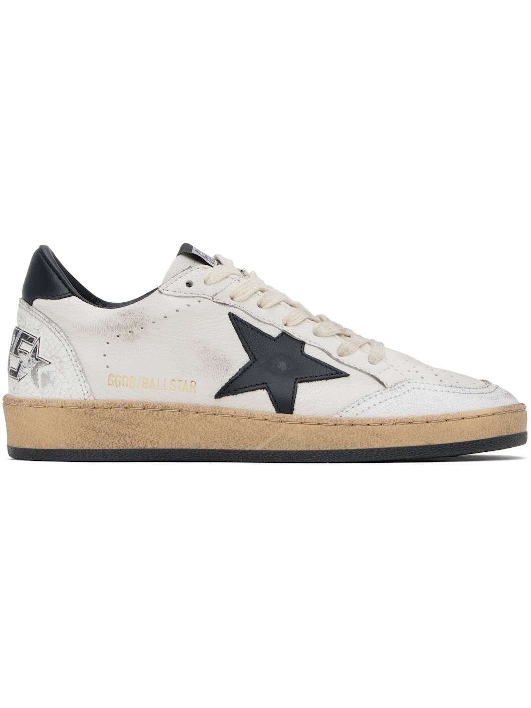 White & Black Ball Star Sneakers - 1