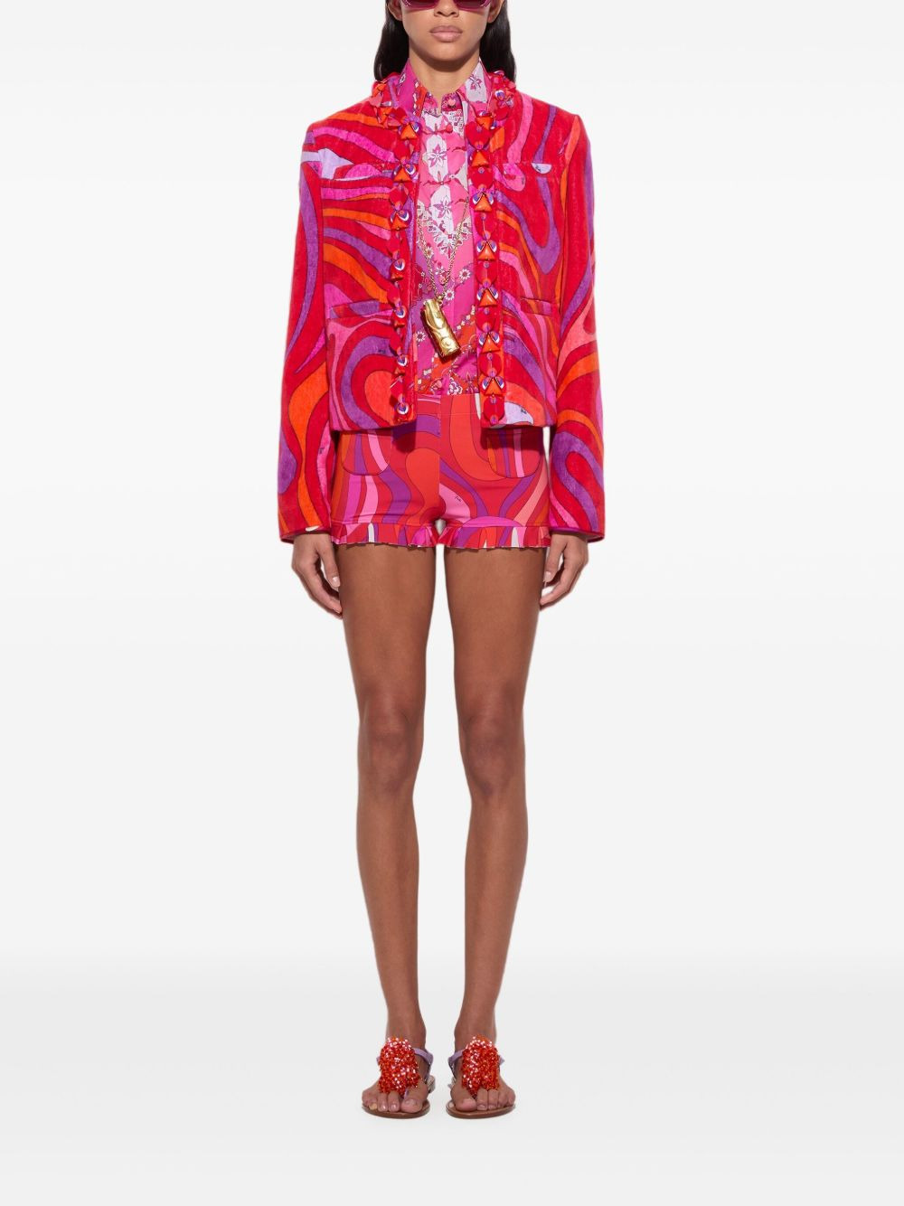 swirl-print ruffled jacket - 2