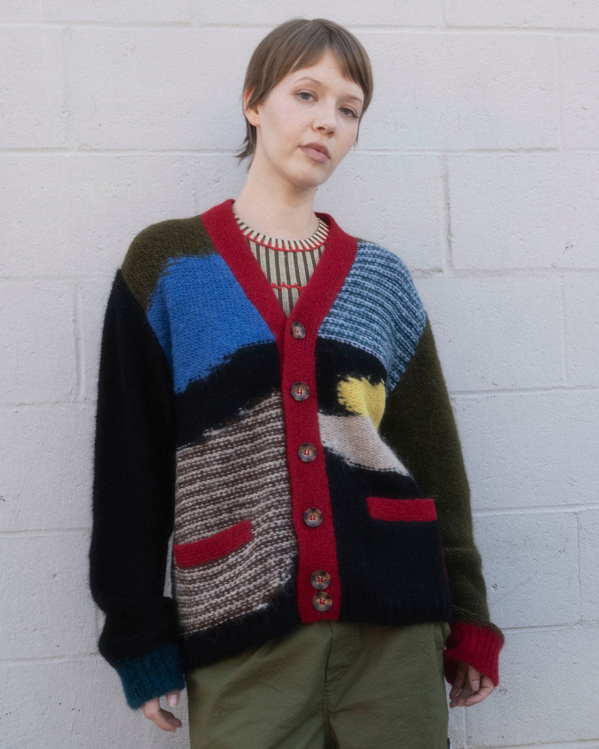 Mixed Pattern Cardigan - Olive Multi - 4