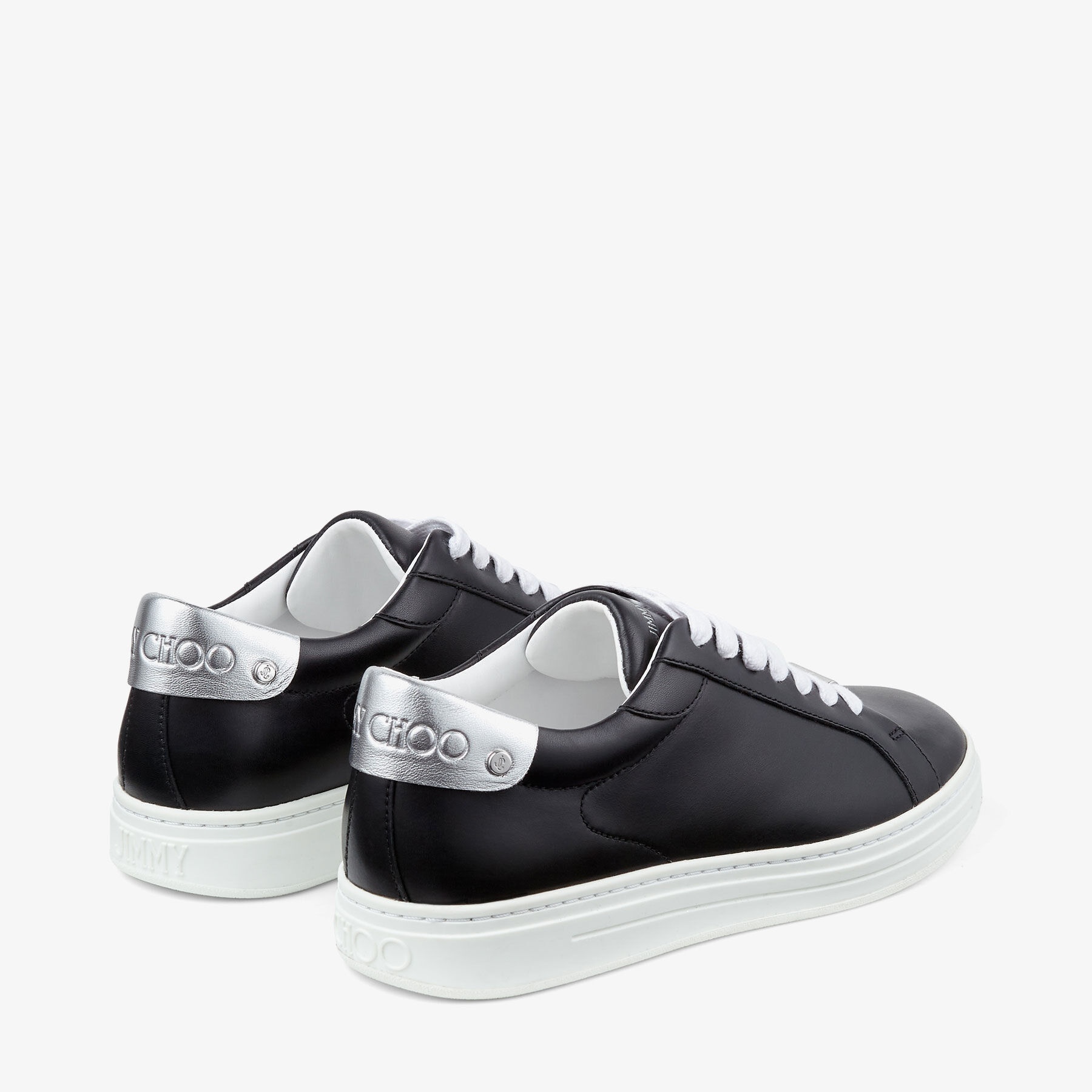 Rome/F
Black Calf Leather and Silver Metallic Nappa Low Top Trainers - 5
