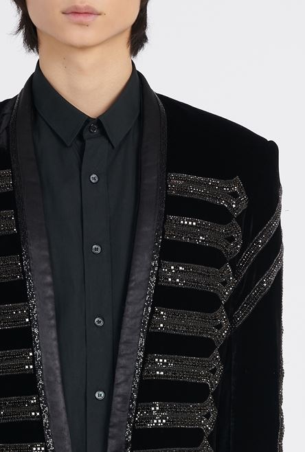 Black velvet spencer jacket with rhinestone embroidery - 6