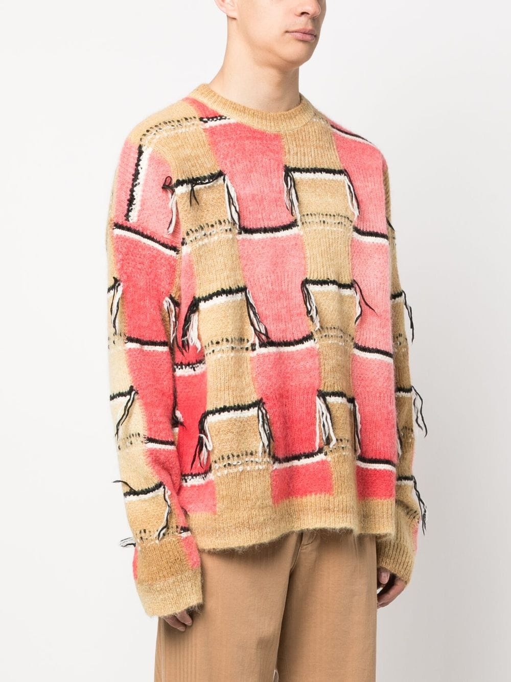 geometric-embroidered ribbed jumper - 3