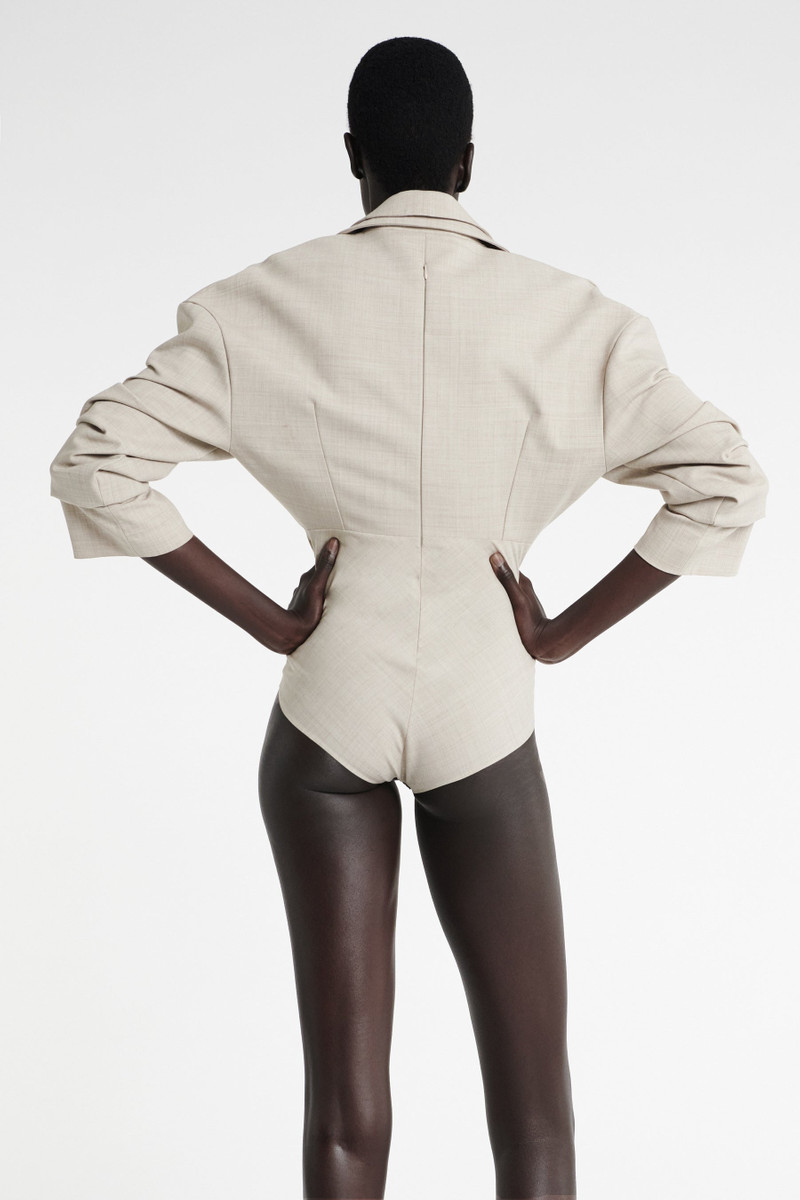 TAILORED BODYSUIT WITH SHIRT COLLAR INSERT BEIGE MELANGE 8
