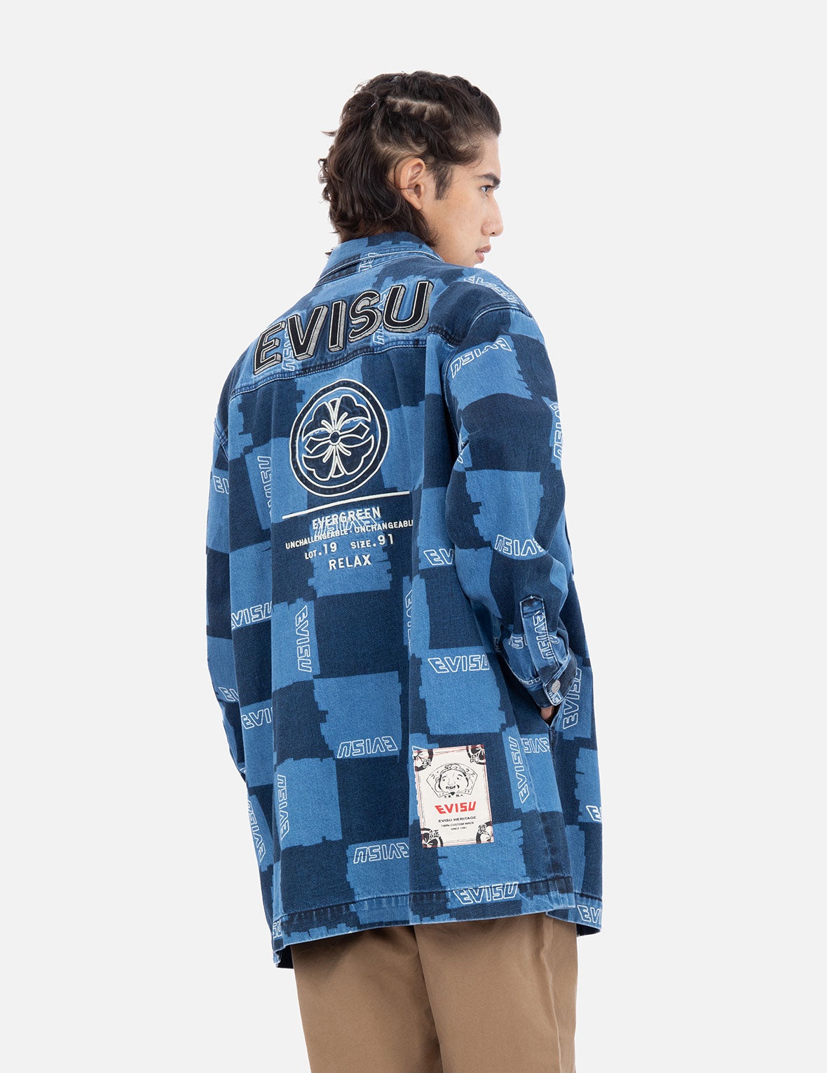 Allover Check Pattern Print Denim Shirt Jacket - 8