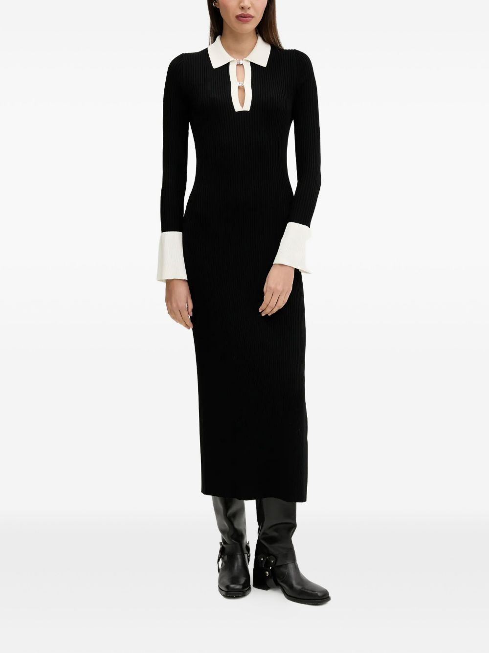 polo-neck ribbed-knit maxi dress - 2