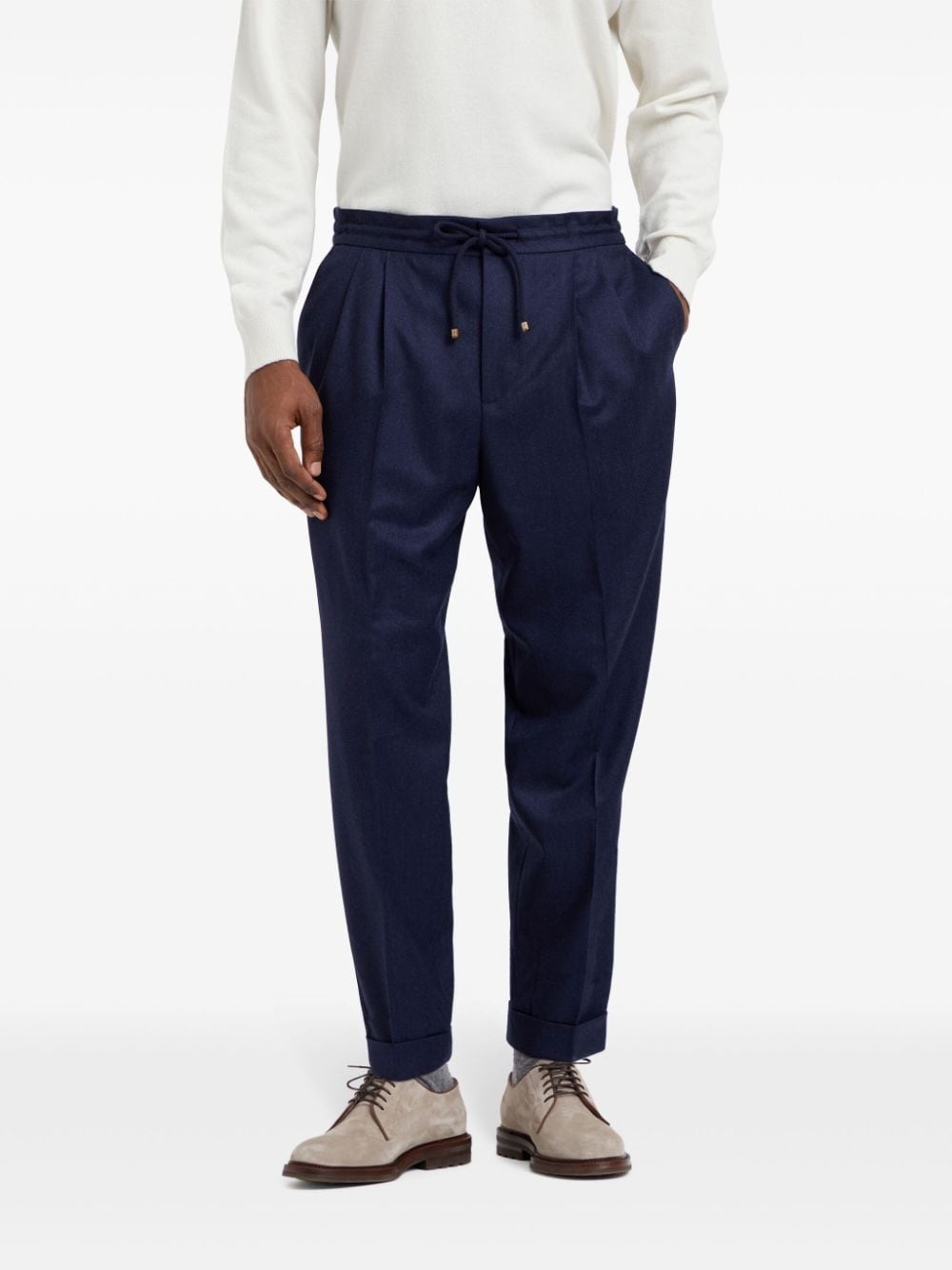 drawstring-waistband wool tapered trousers - 3