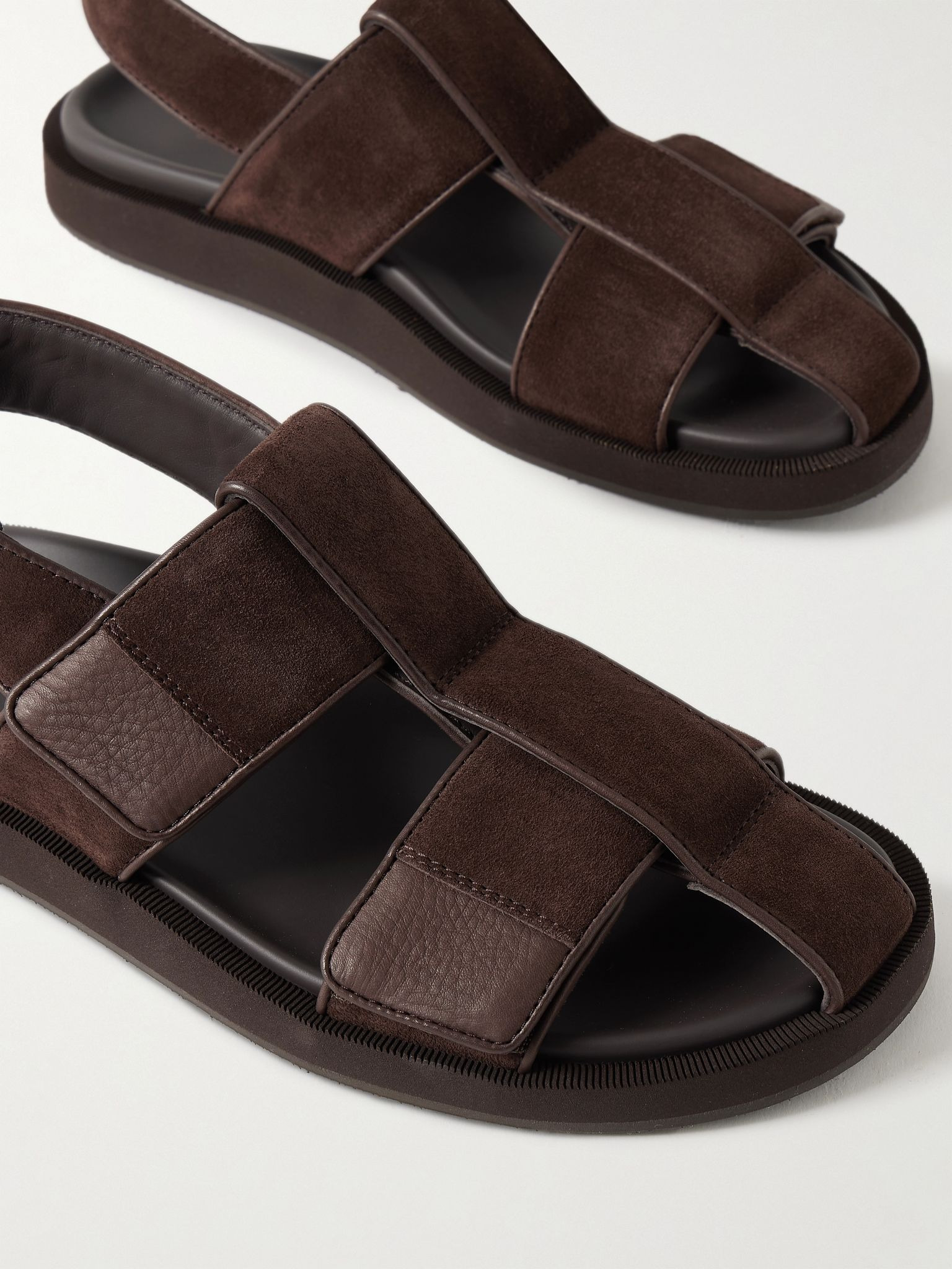 Milford Leather-Trimmed Suede Sandals Brown - 5