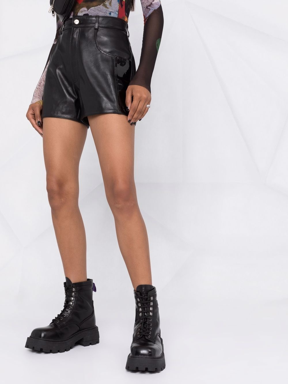 high-waisted leather shorts - 5