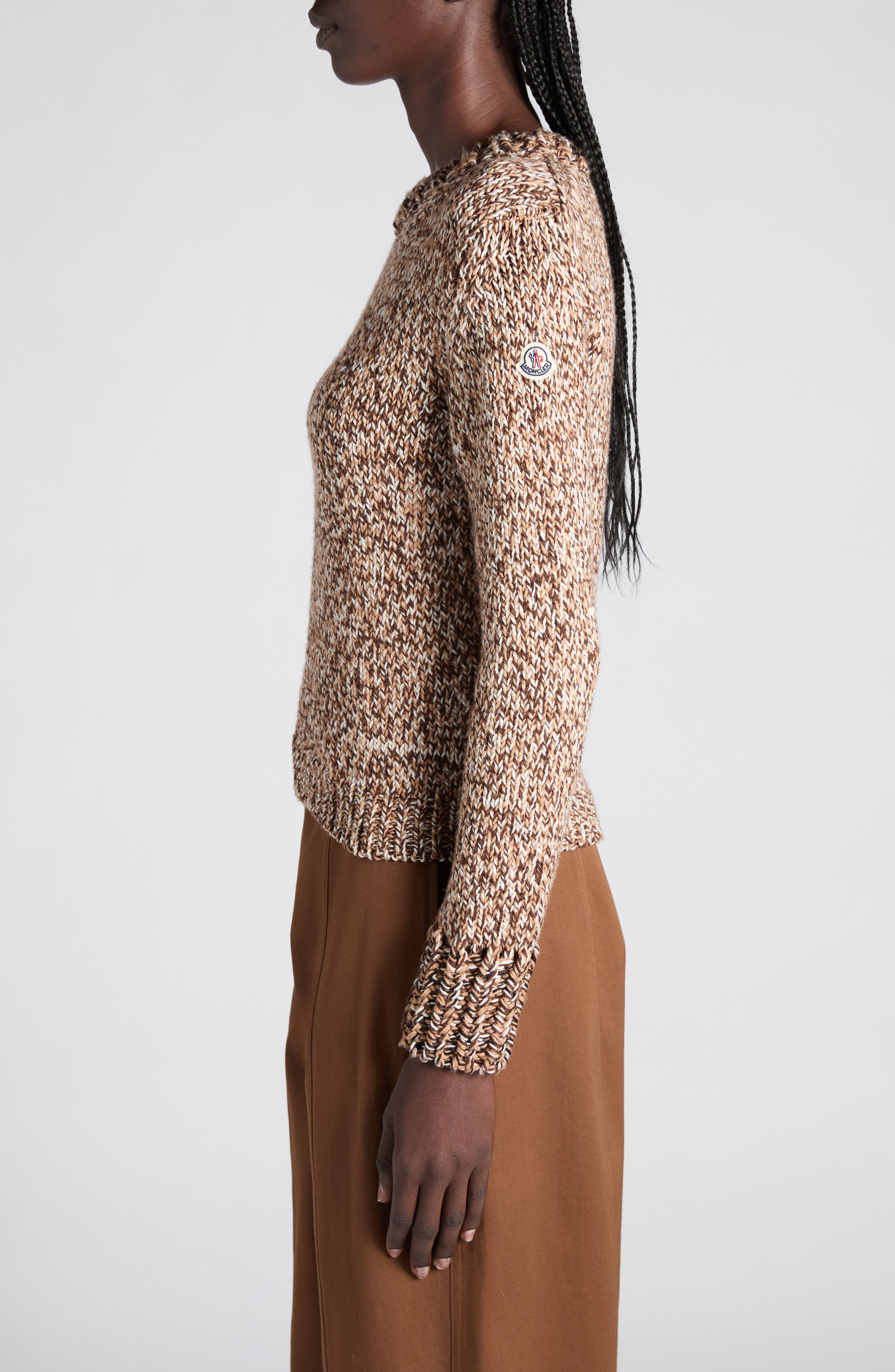 Moncler Virgin Wool Sweater in Brown/Beige Multi at Nordstrom - 4