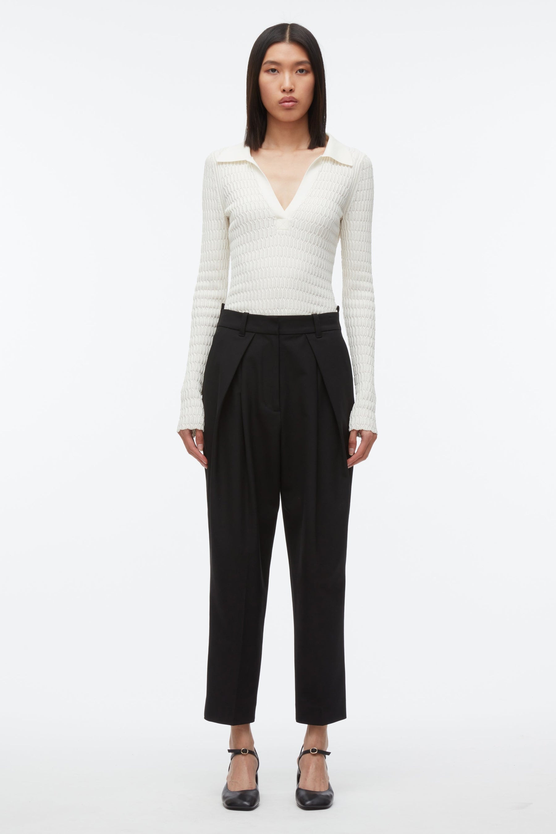 Cropped Pleated Tuxedo Trousers - 2