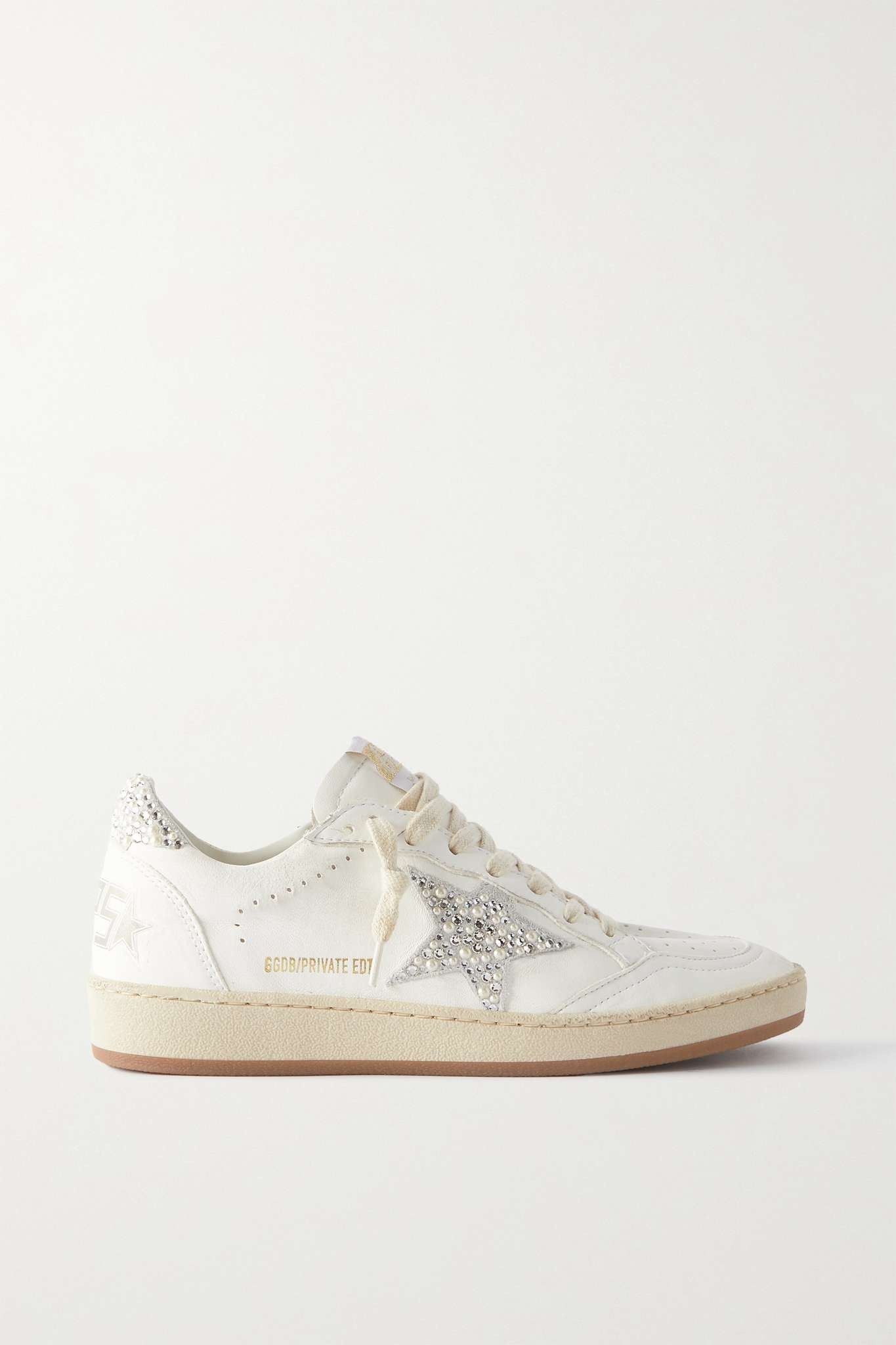 Ball Star shearling-lined embellished distressed leather sneakers - 1