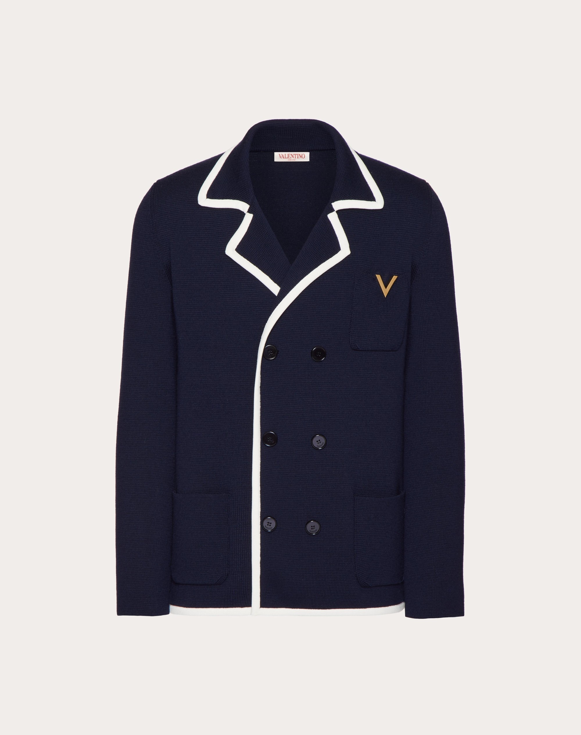 Valentino DOUBLE-BREASTED WOOL JACKET WITH METALLIC V DETAIL
