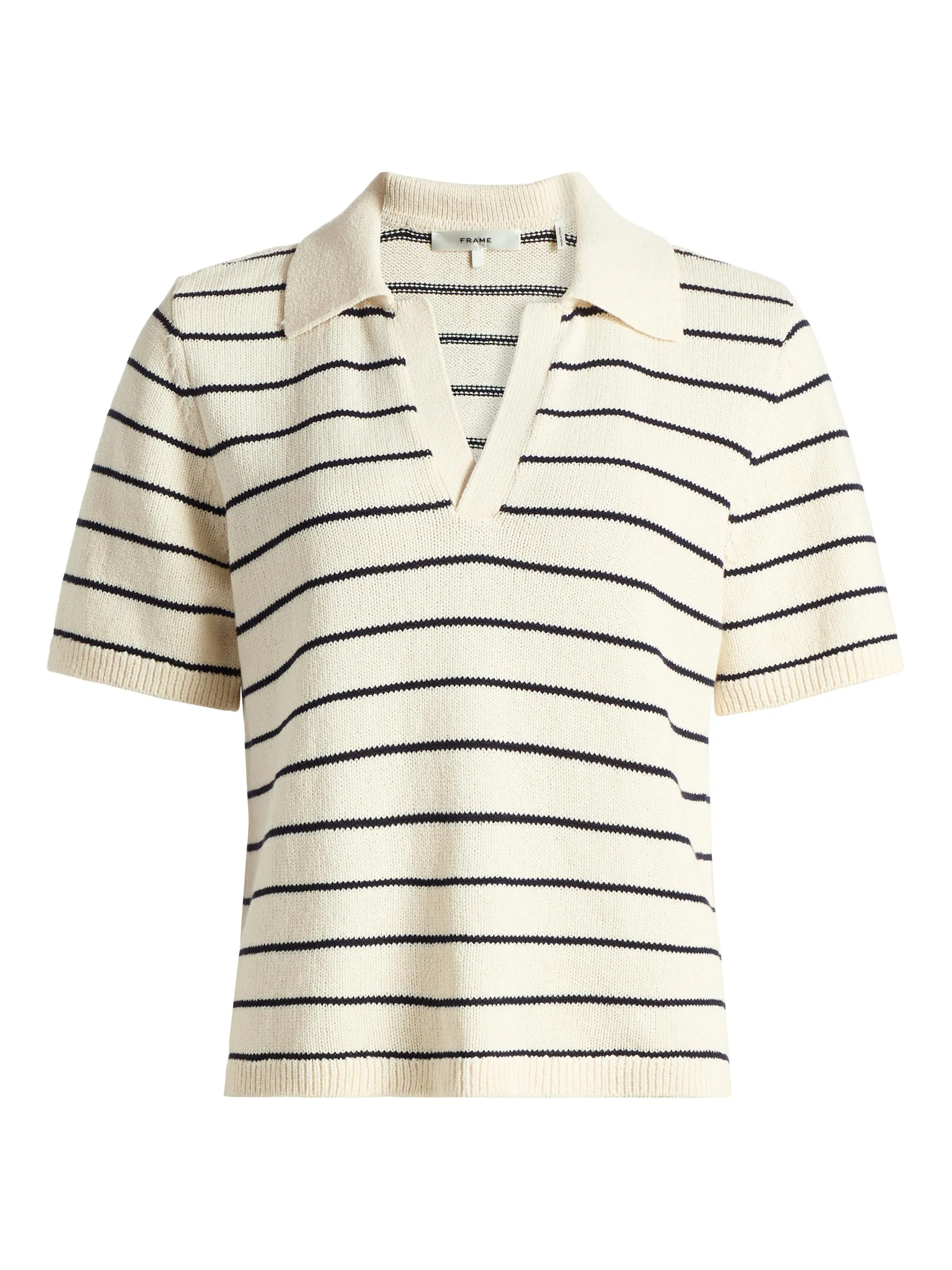 Women's Striped Cotton Polo Shirt - Cream Multi - 1