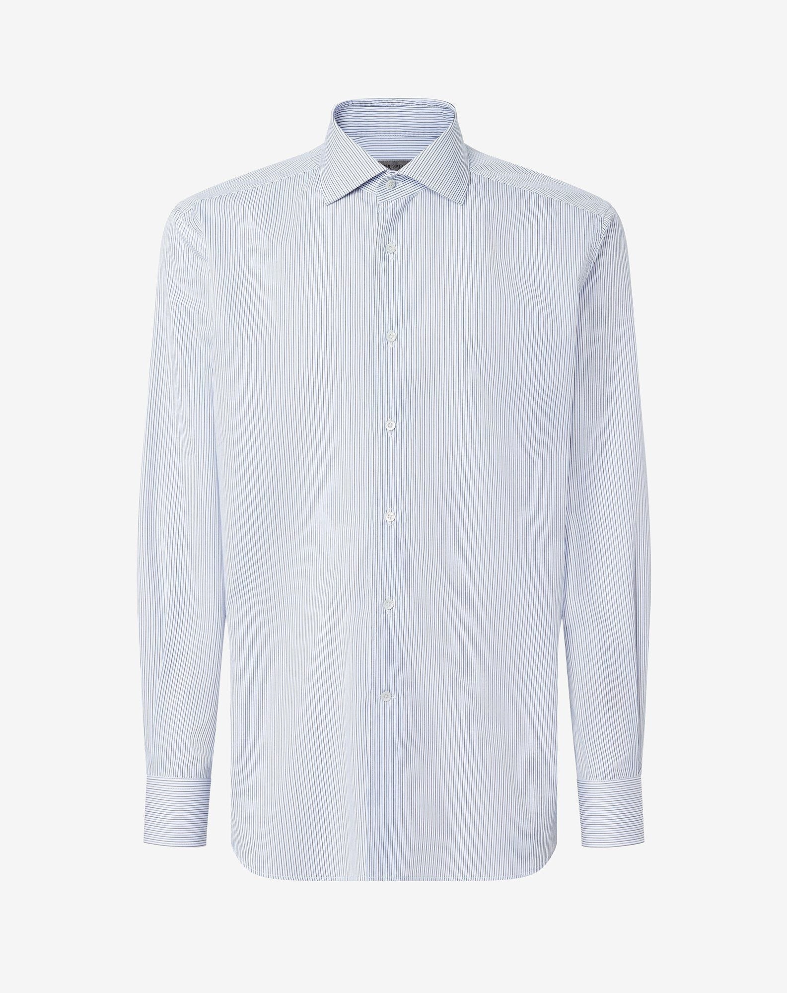 White cotton shirt with black and blue stripes - 1
