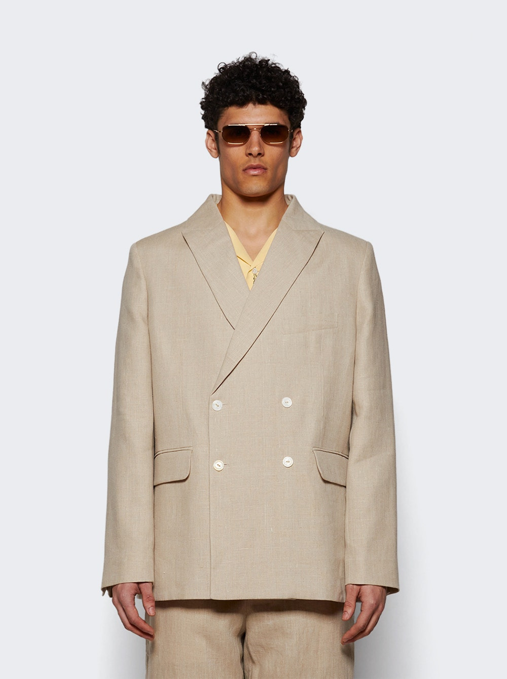 Lightweight Double Breasted Suit Jacket Wheat - 2