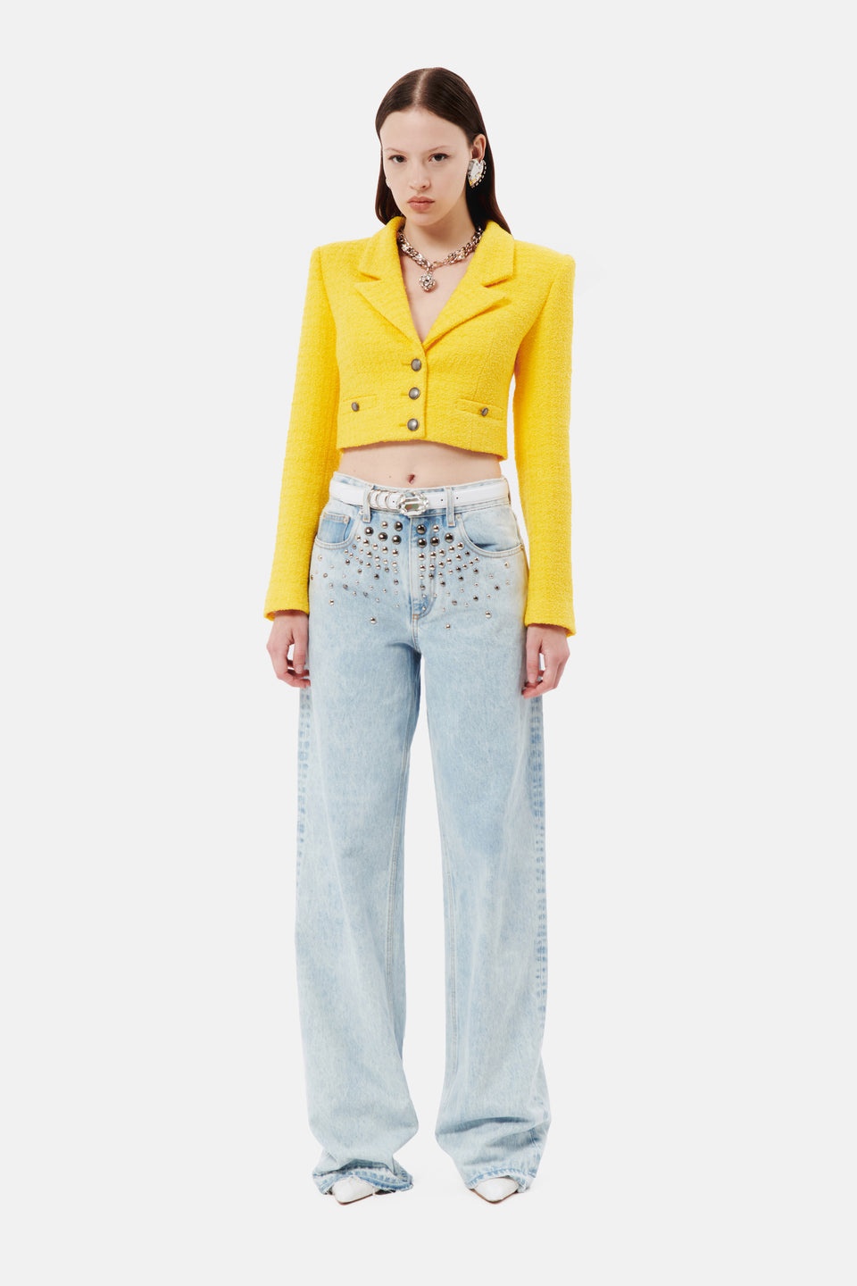 CHECKED TWEED BOUCLE CROPPED BOXY JACKET - 4