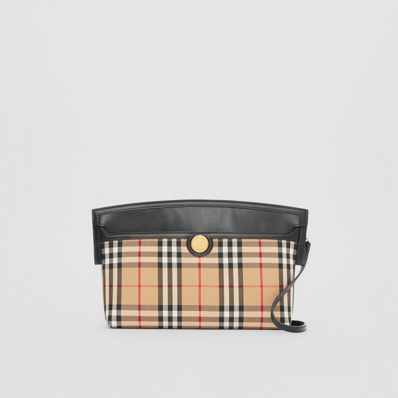Vintage Check and Leather Society Clutch 1