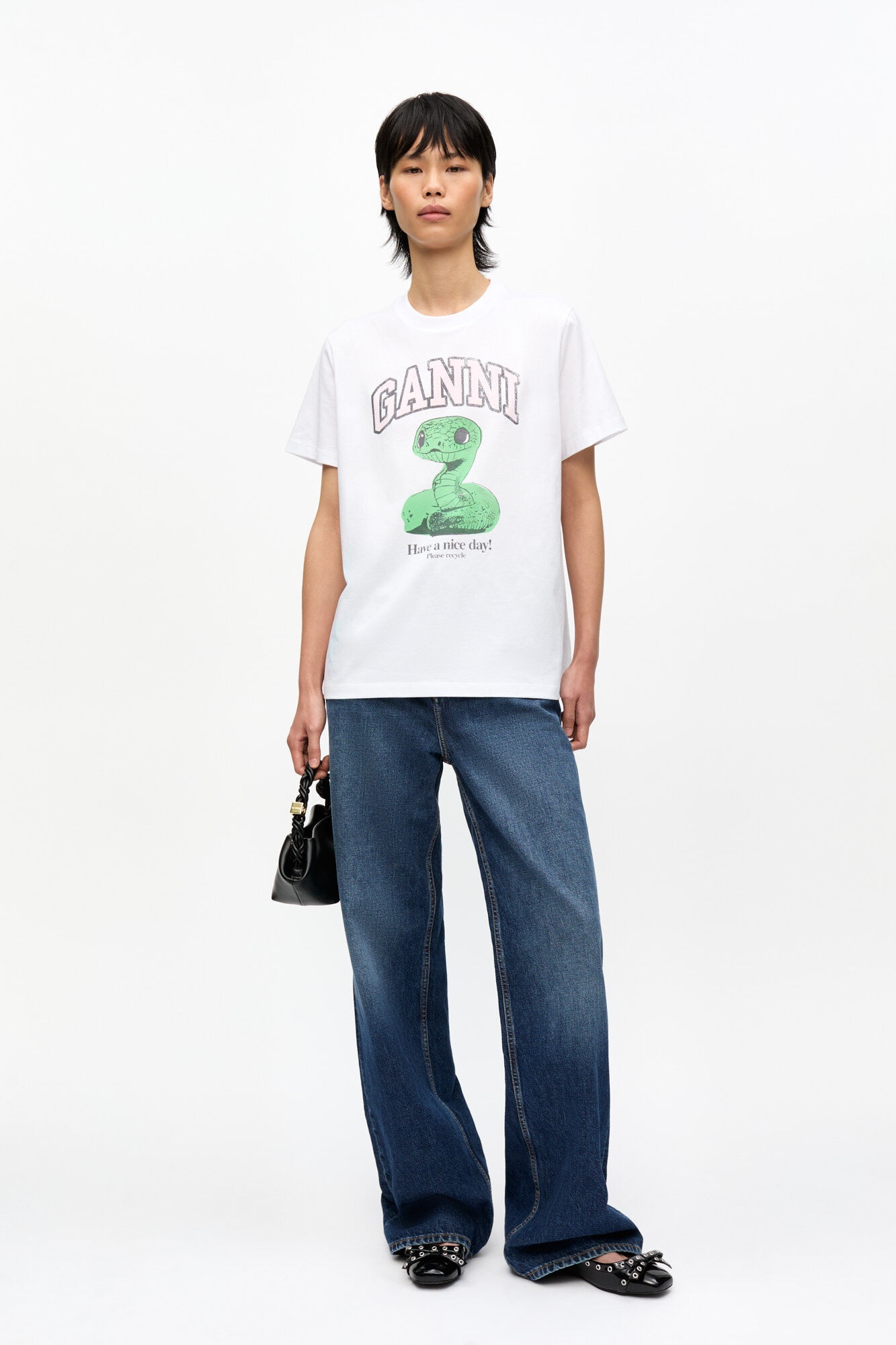 WHITE BASIC JERSEY SNAKE RELAXED T-SHIRT - 3