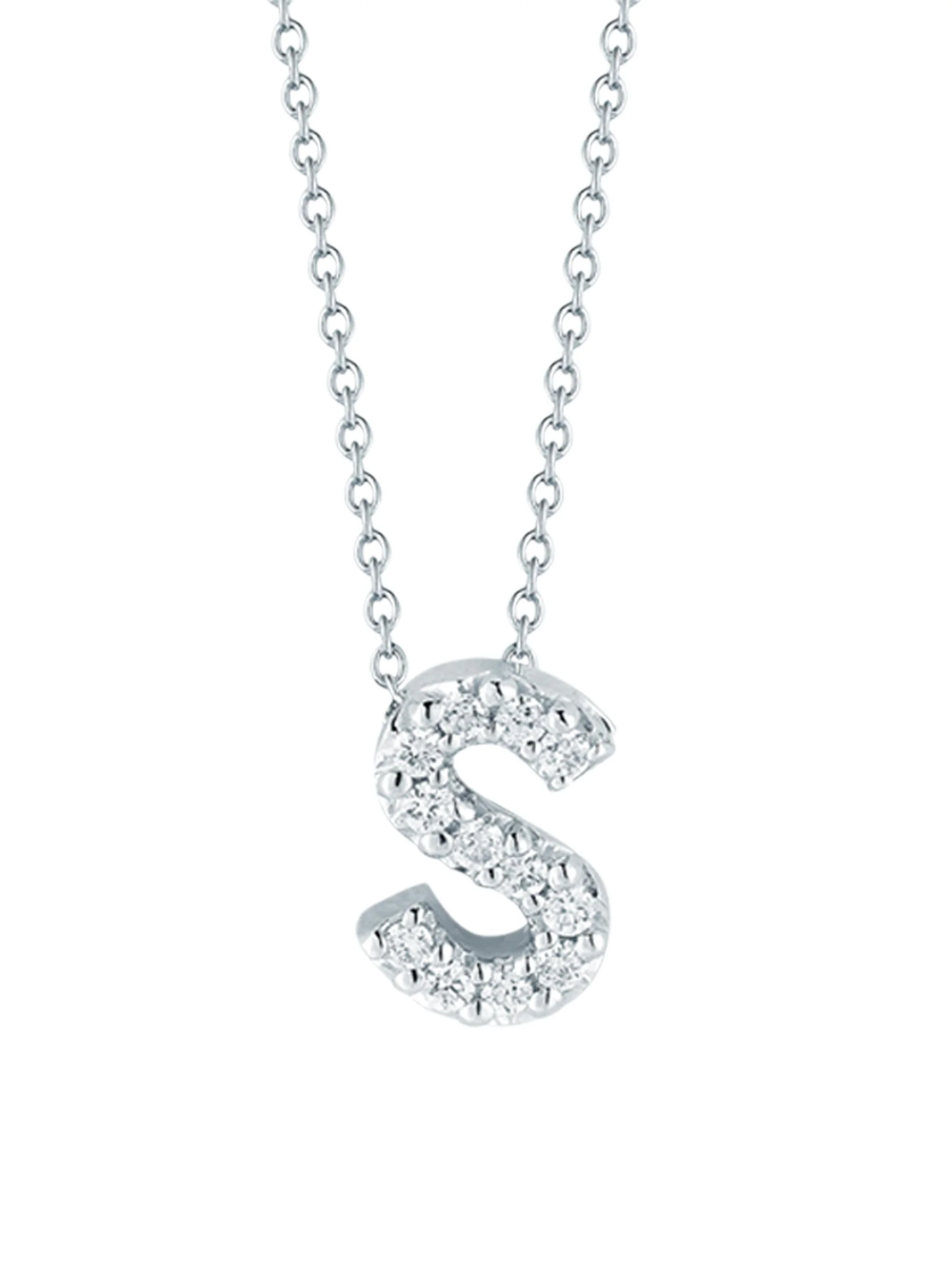 Women's Tiny Treasures 0.08 TCW Diamond & 18K White Gold Initial Necklace - Initial S - 1