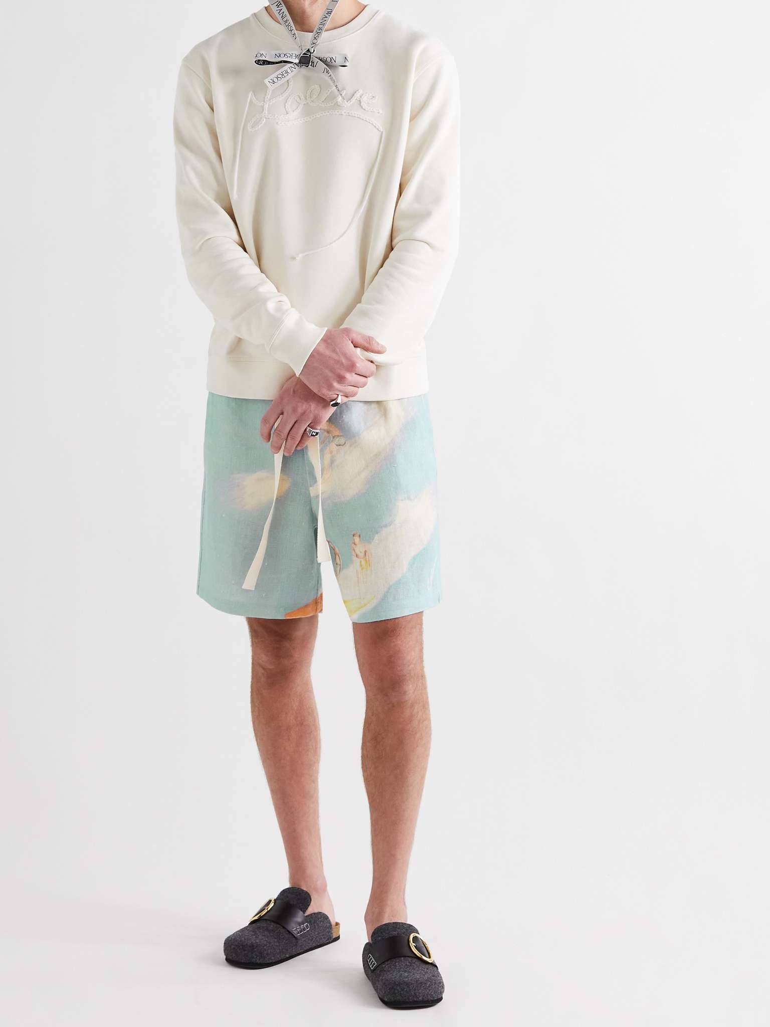 Logo-Embroidered Printed Linen Drawstring Shorts - 2