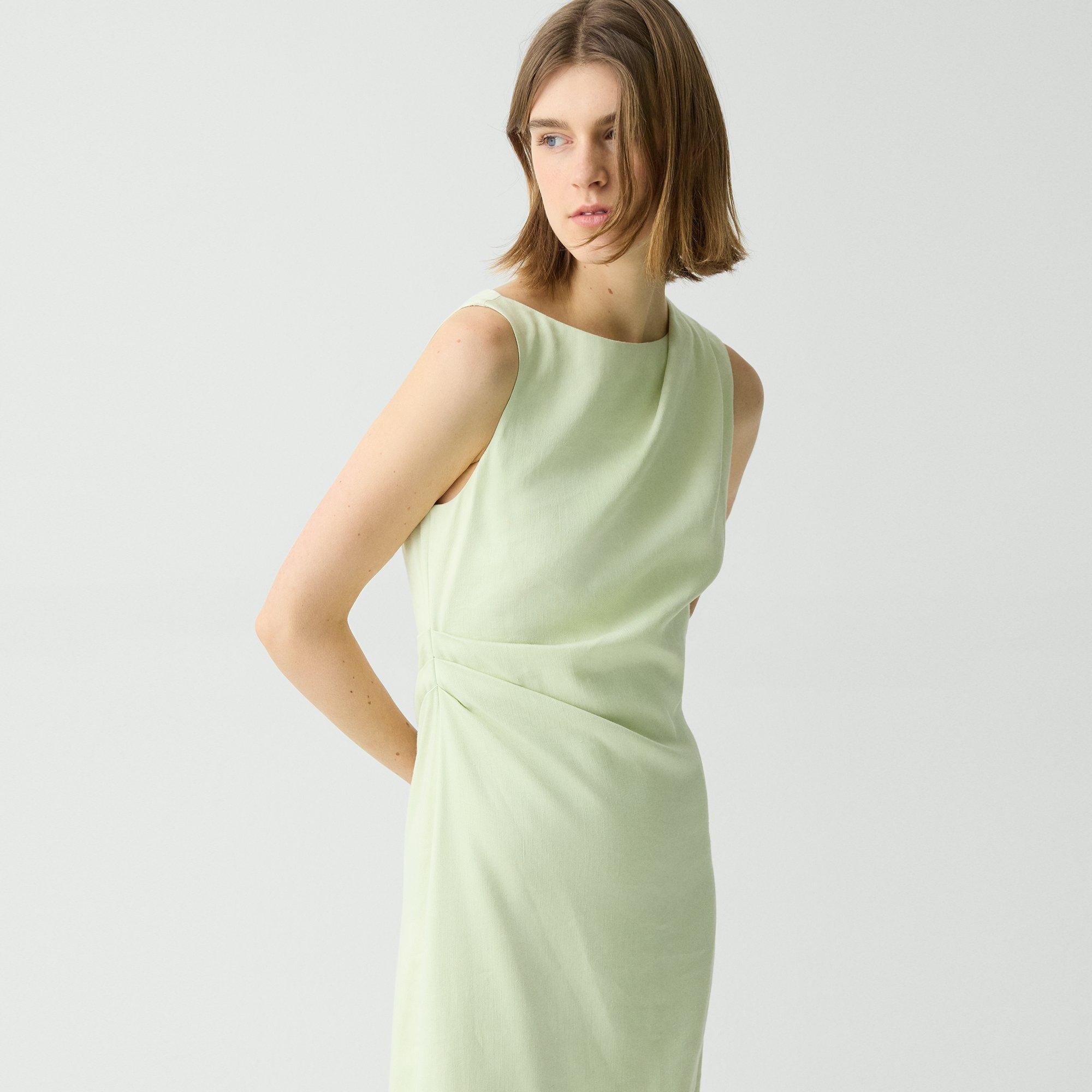 Draped Midi Dress in Linen-Viscose - 5
