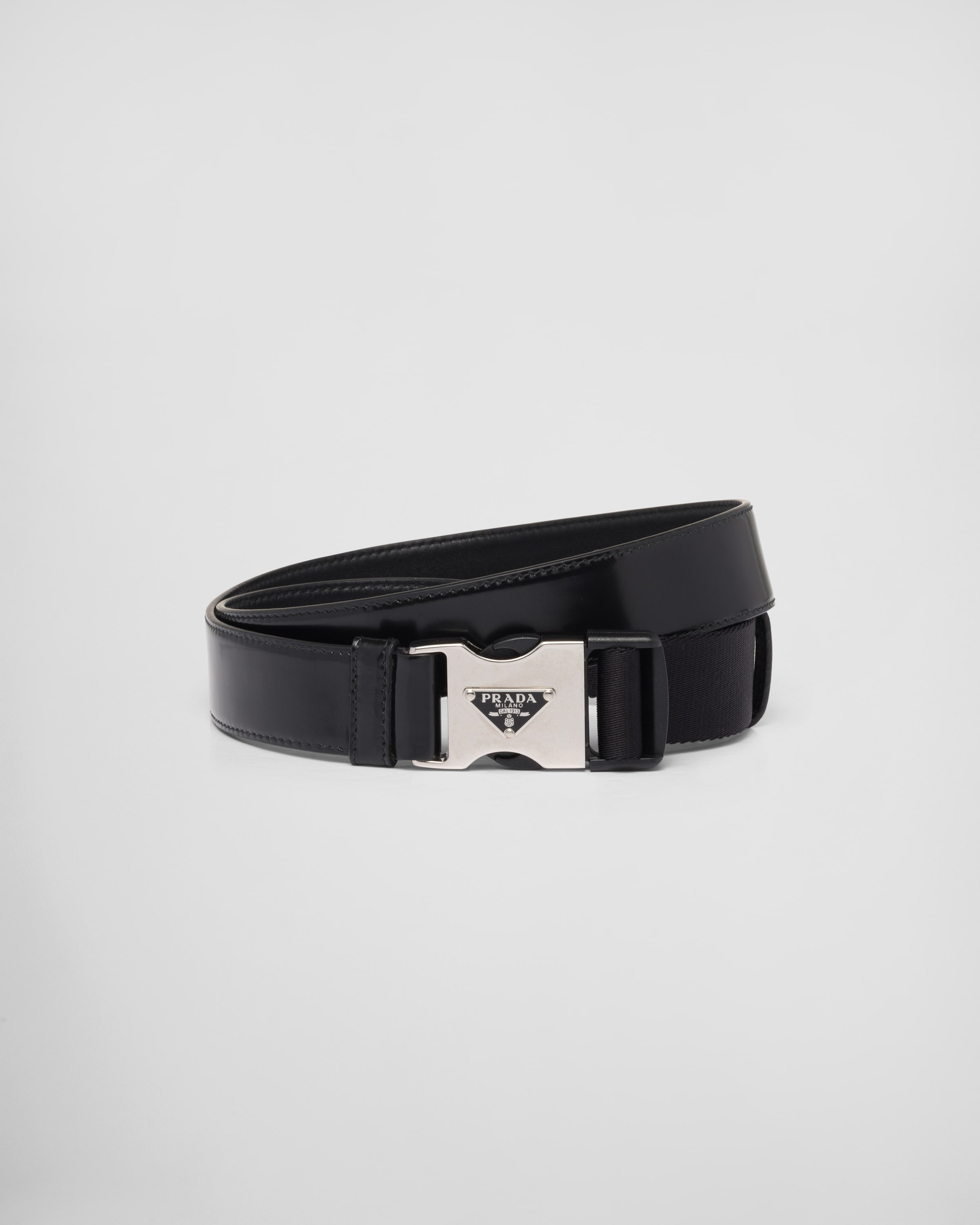 Brushed leather and woven tape belt - 1