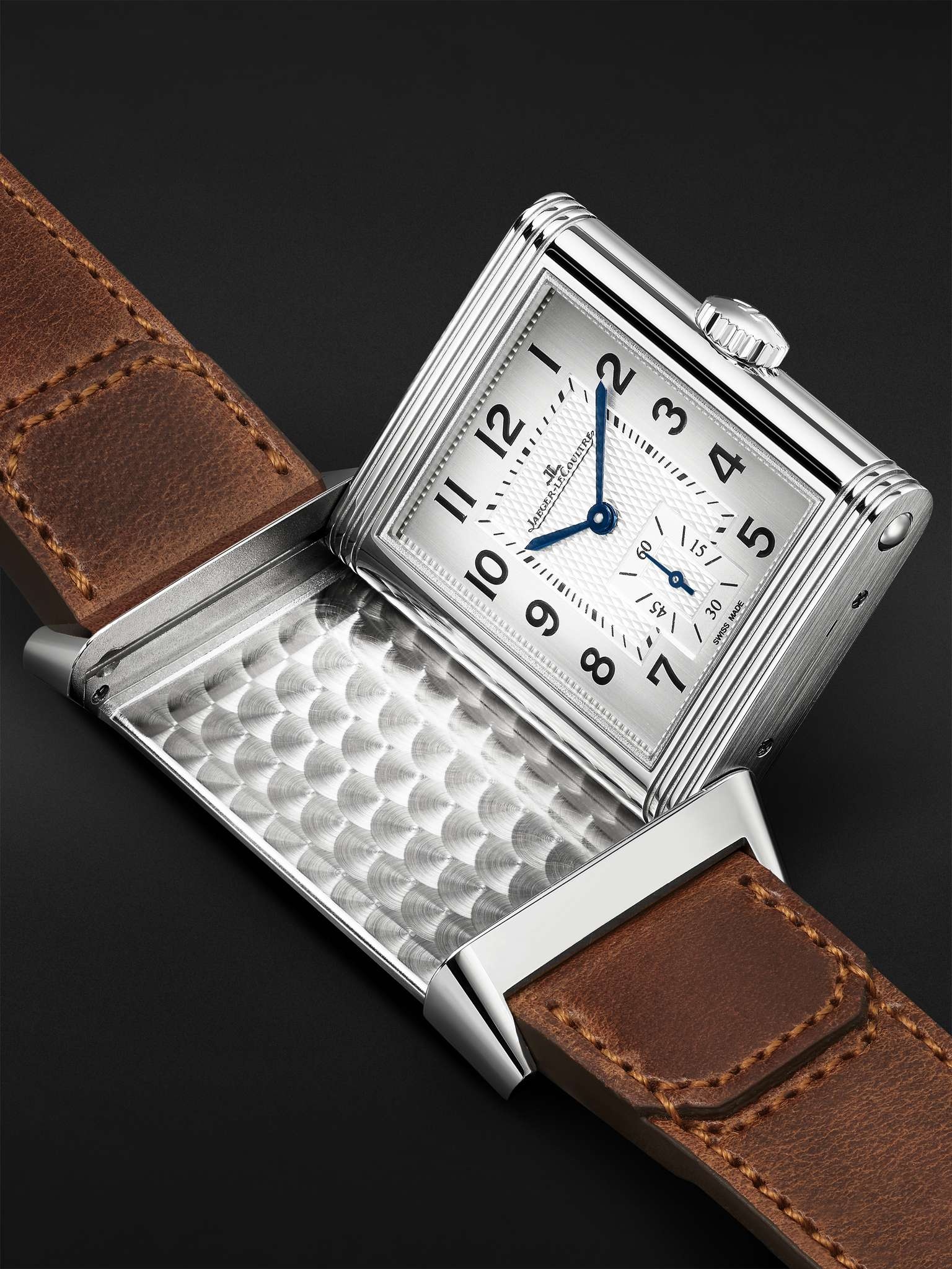 Reverso Classic Small Seconds Sydney Hand-Wound 45.6mm Stainless Steel and Leather Watch, Ref No. JL - 3