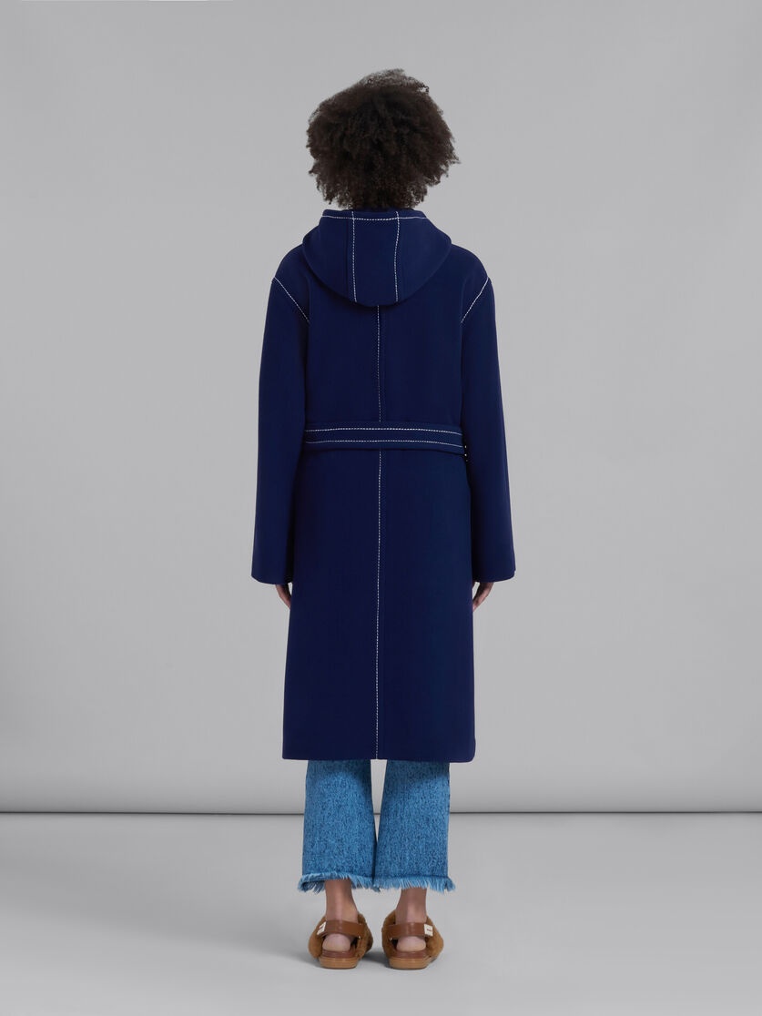 BLUE WOOL FELT COAT WITH WAIST BELT - 3