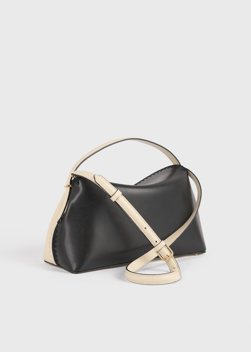 T-lock embroidered leather top handle black/milk 4