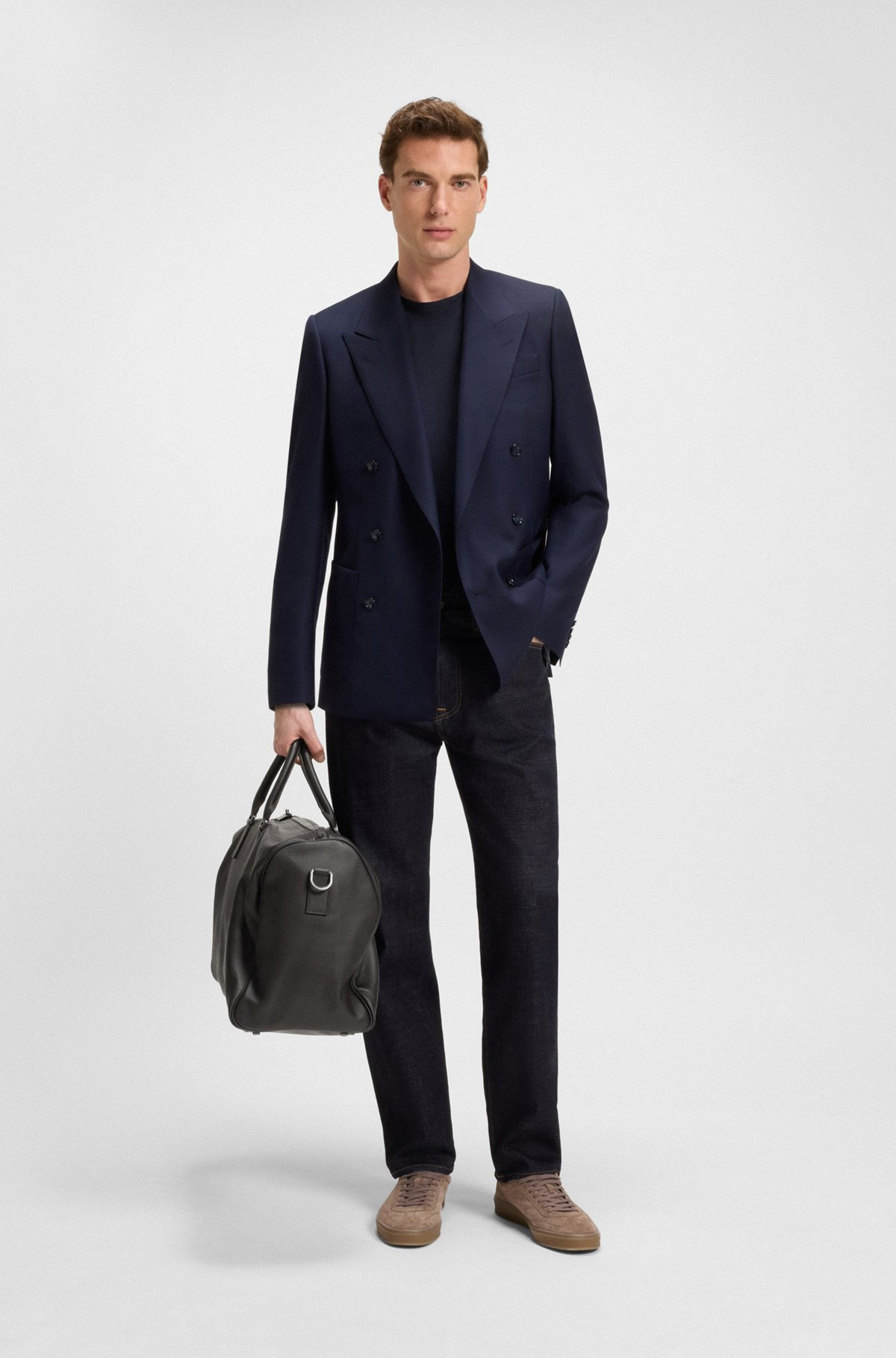 BECKHAM X BOSS HOLDALL IN GRAINED LEATHER WITH ADDRESS TAG - 3