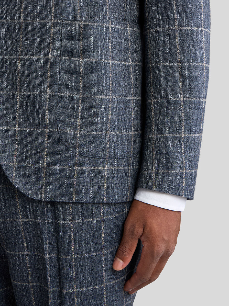 CASUAL CHECKED SILK AND LINEN-BLEND BLAZER - 2