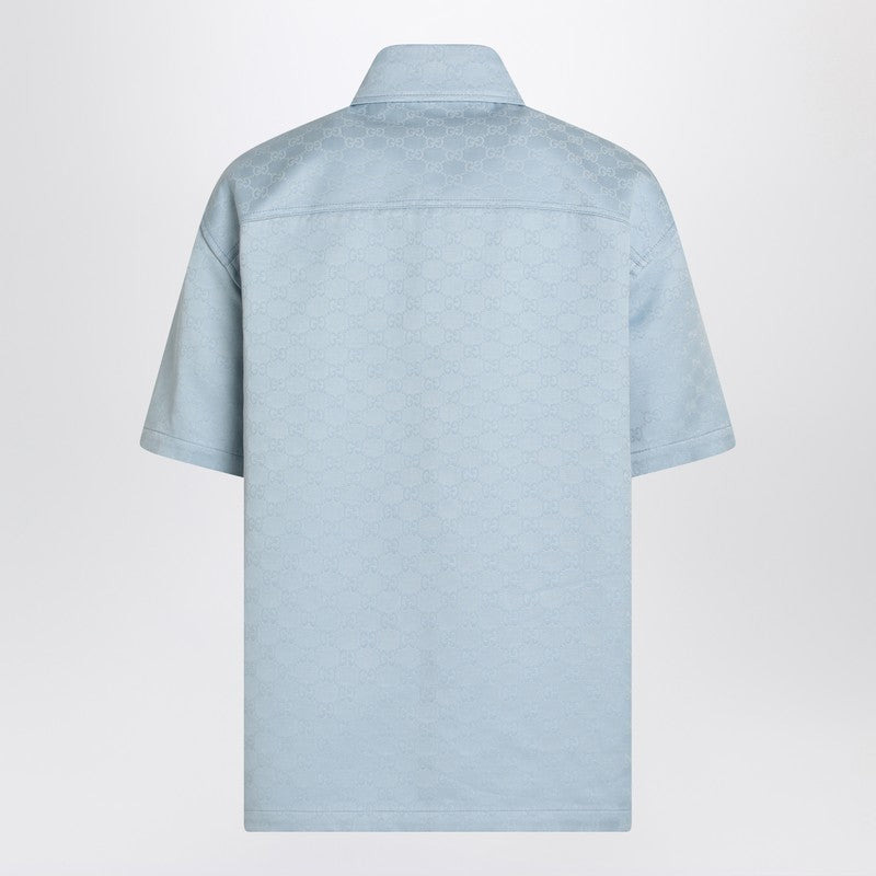 Gucci Light Blue Cotton Shirt With Gg Jacquard Men - 2