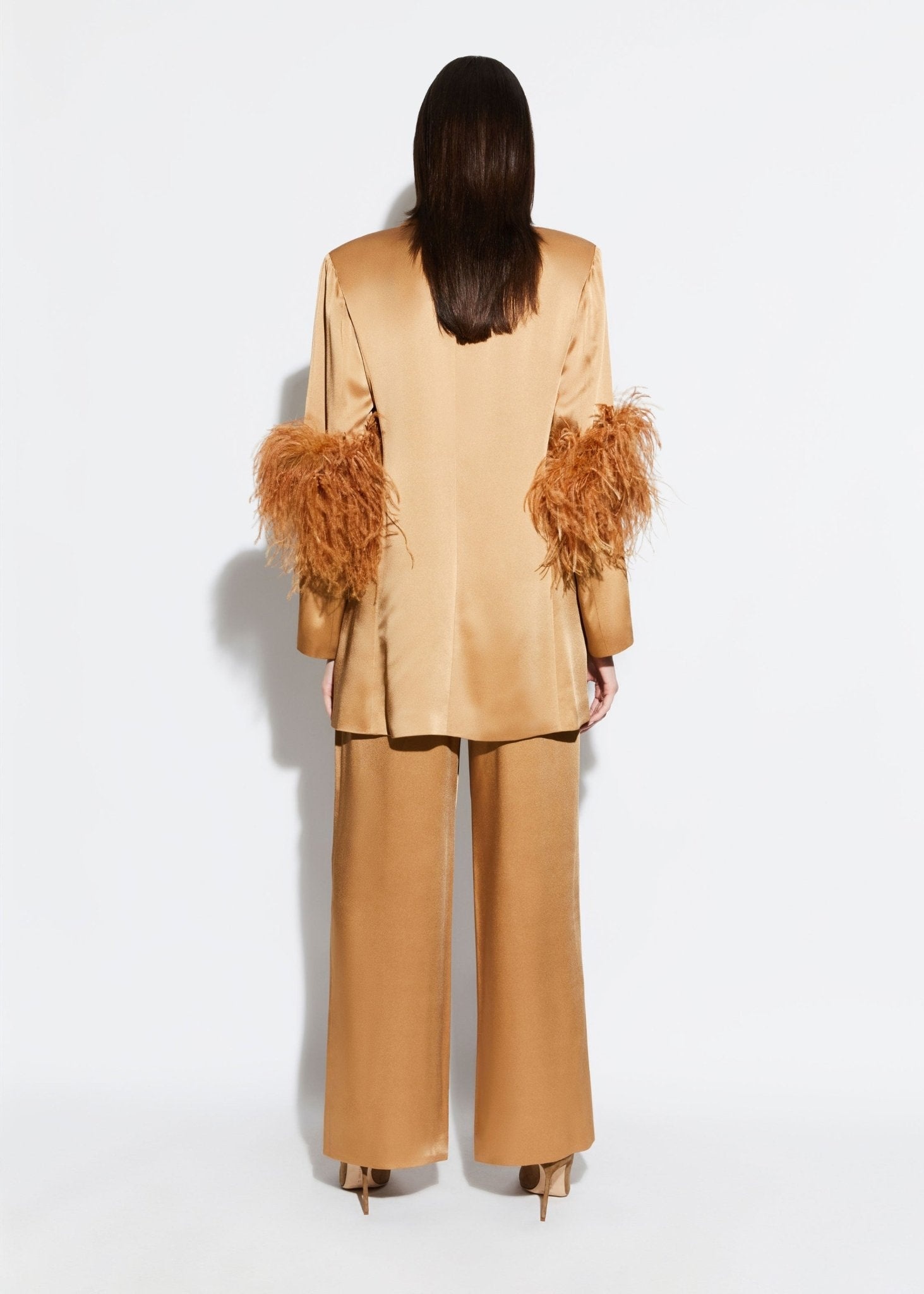 Satin Single Breasted Blazer With Feathers - 2