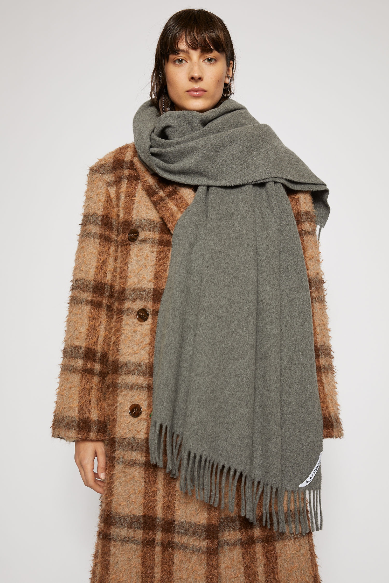 Oversized wool scarf grey melange - 3