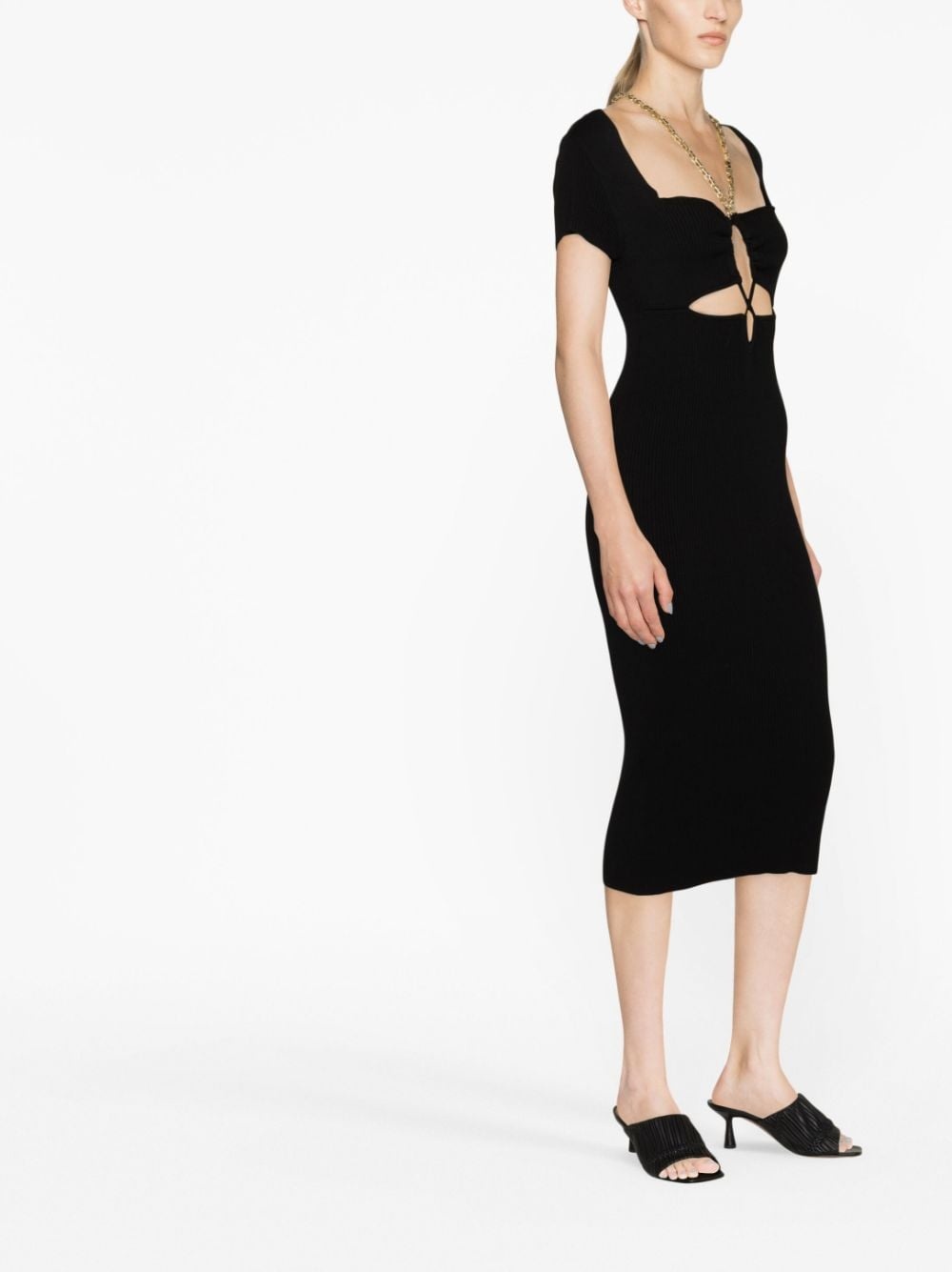 chain-strap cutout ribbed-knit midi dress - 4