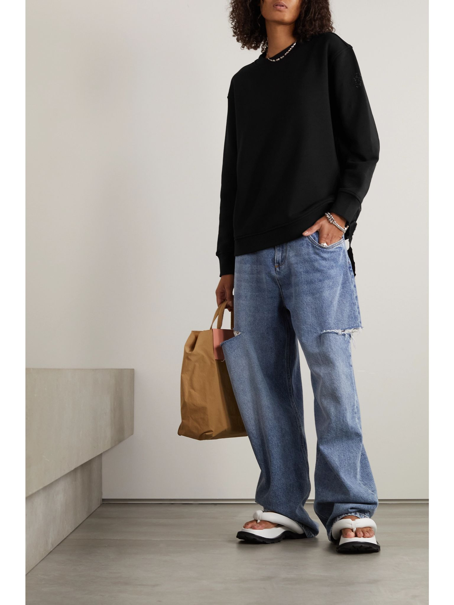 Paneled shell and cotton-jersey sweatshirt Black - 2