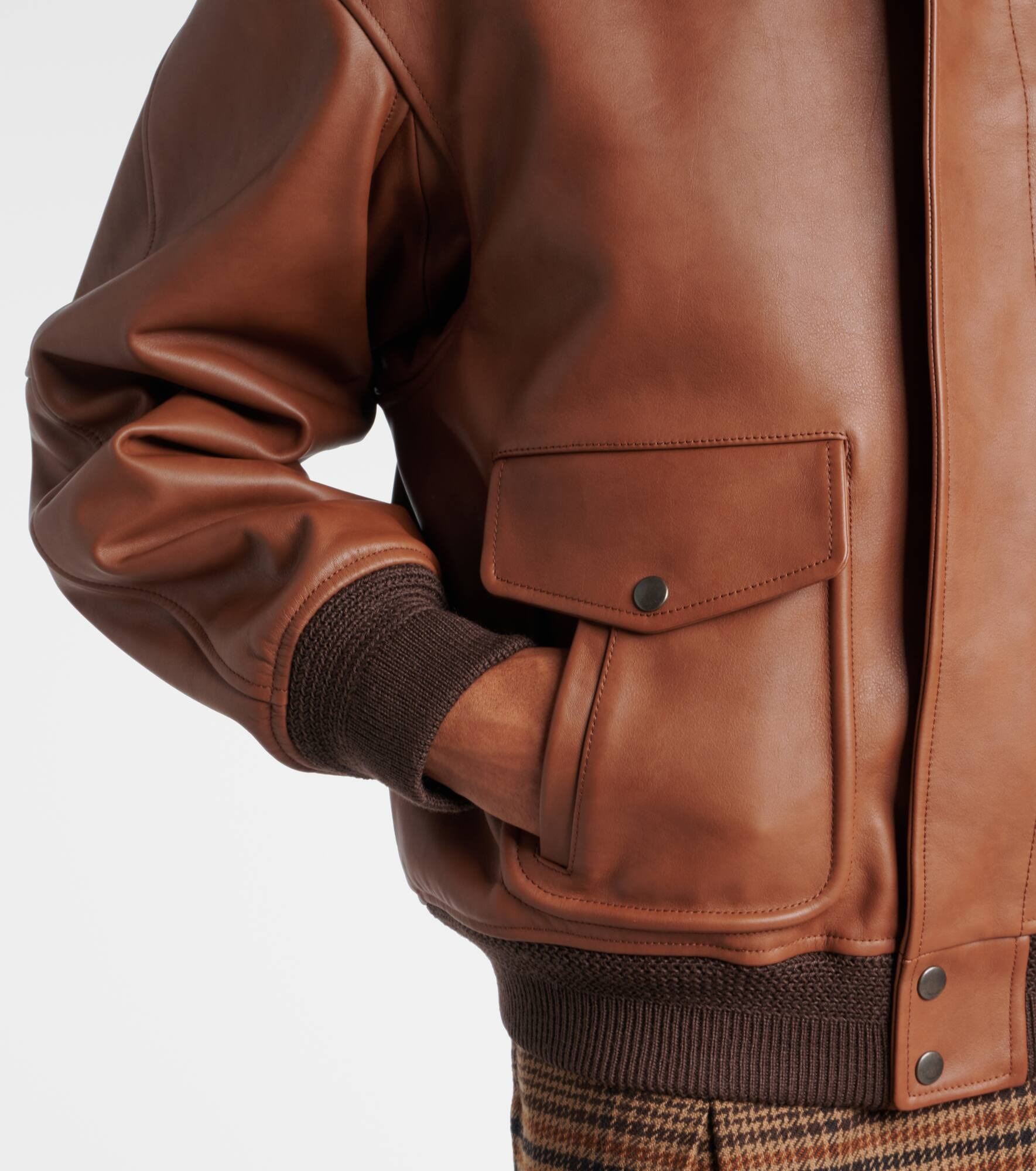 Shearling-trimmed leather bomber jacket - 5