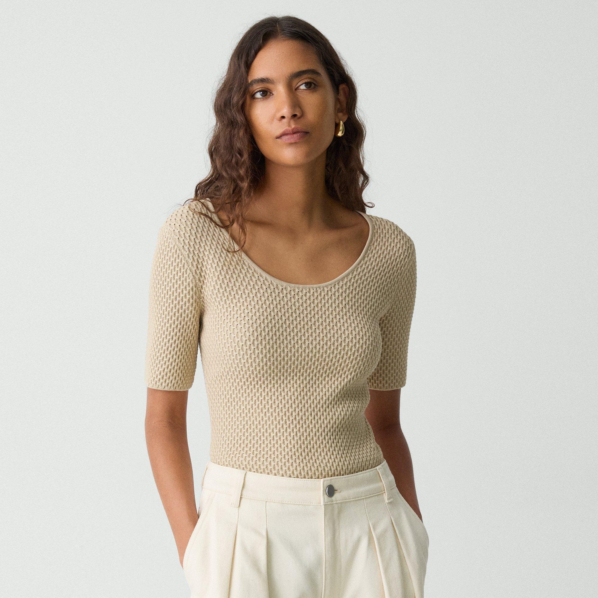 Scoop Neck Top in Textured Cotton-Blend - 2
