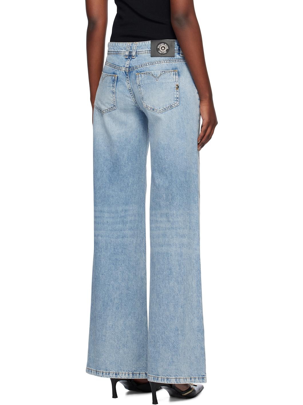 Blue Crystal Logo Flared Jeans - 3