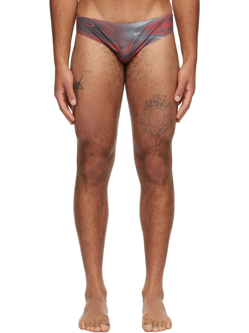 Red 'The Blurry Roses' Swim Briefs - 1