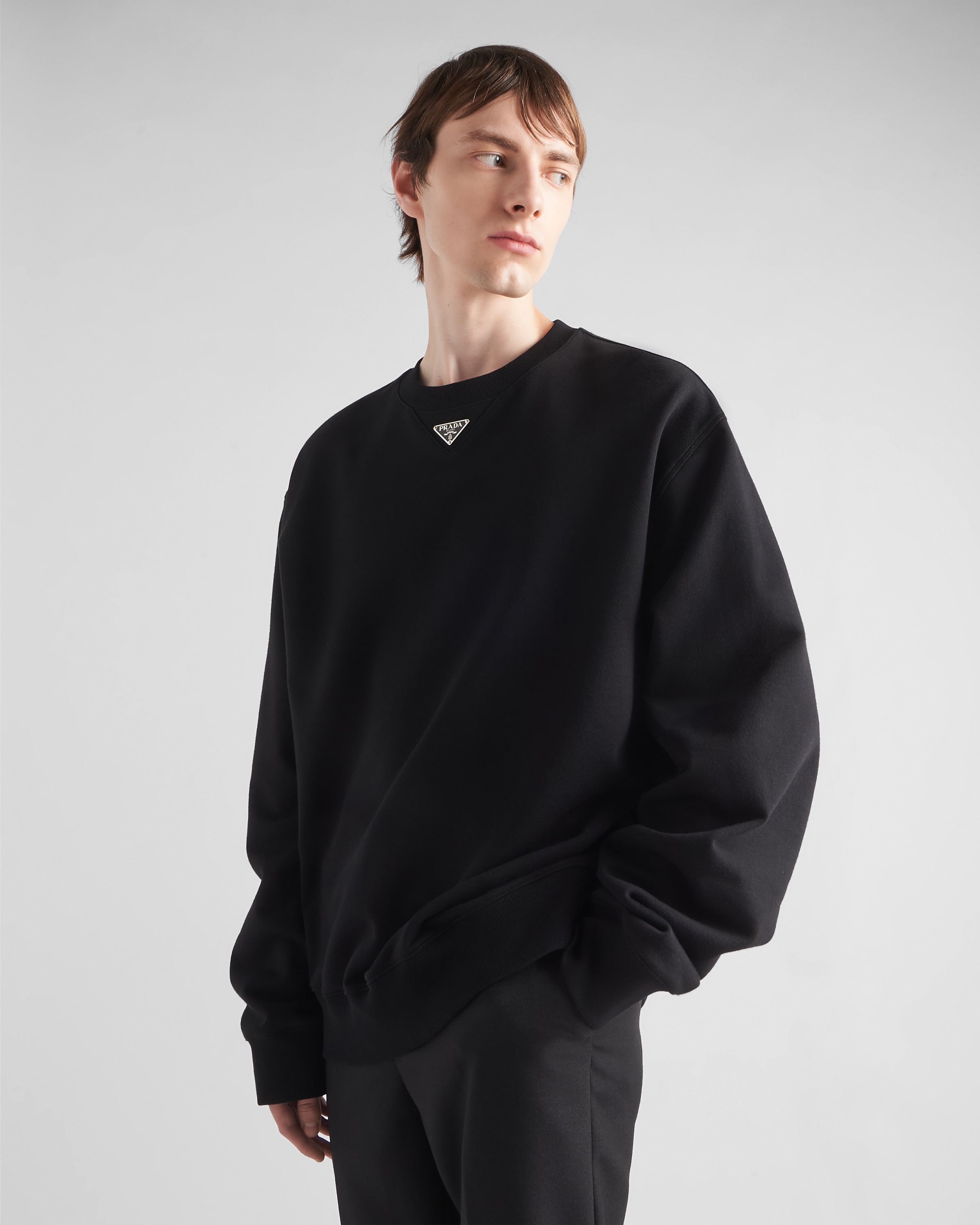 Prada Oversized cotton sweatshirt with triangle logo
