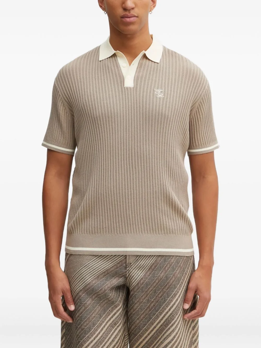 ribbed embroidered-detail polo shirt - 1