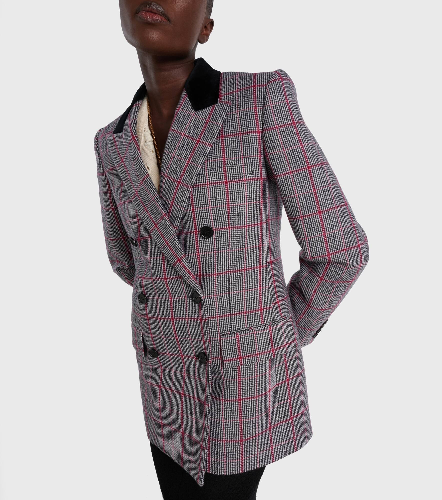 Checked double-breasted wool jacket - 7