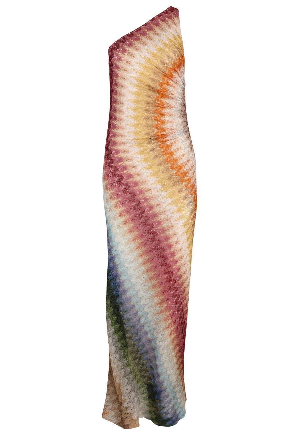 One Shoulder Long Dress - Multicolor Blue Yellow Green - 1