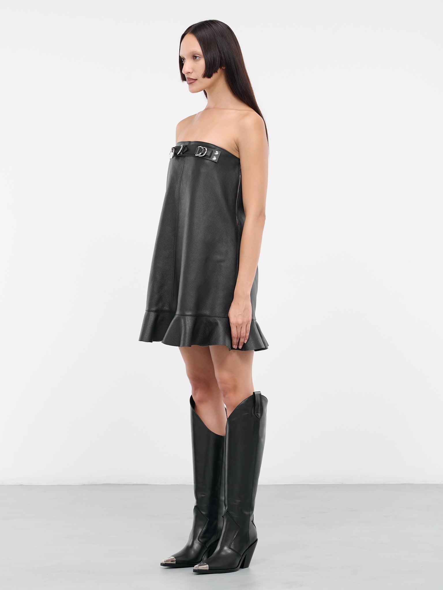 Padlock Ruffled Leather Dress - 2