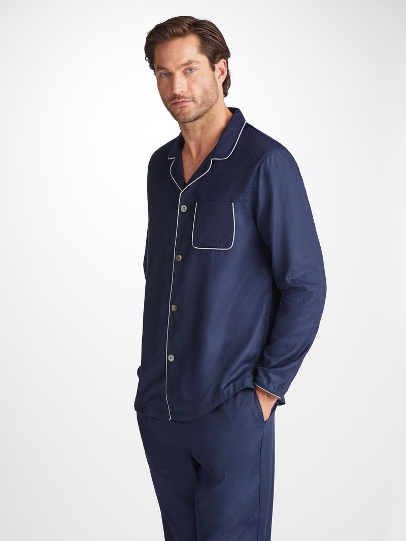 Men's Modern Fit Pyjamas Lombard 6 Cotton Jacquard Navy - 2