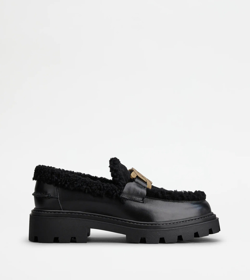 KATE LOAFERS IN LEATHER AND SHEEPSKIN - BLACK - 1