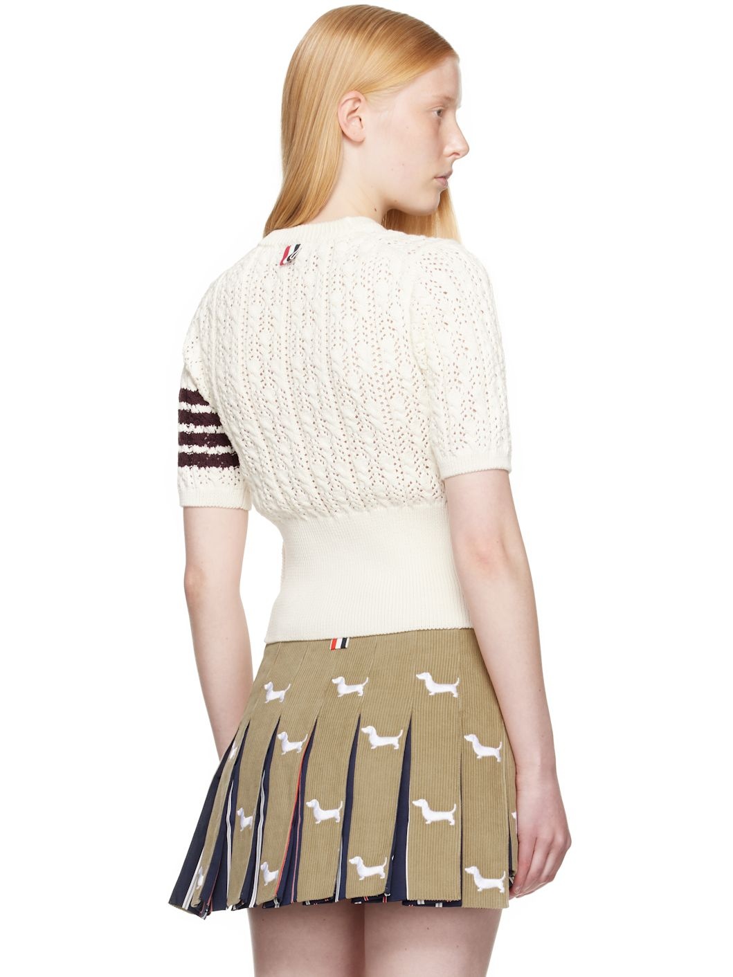 Off-White Pointelle Cable Stitch 4-Bar Sweater - 3