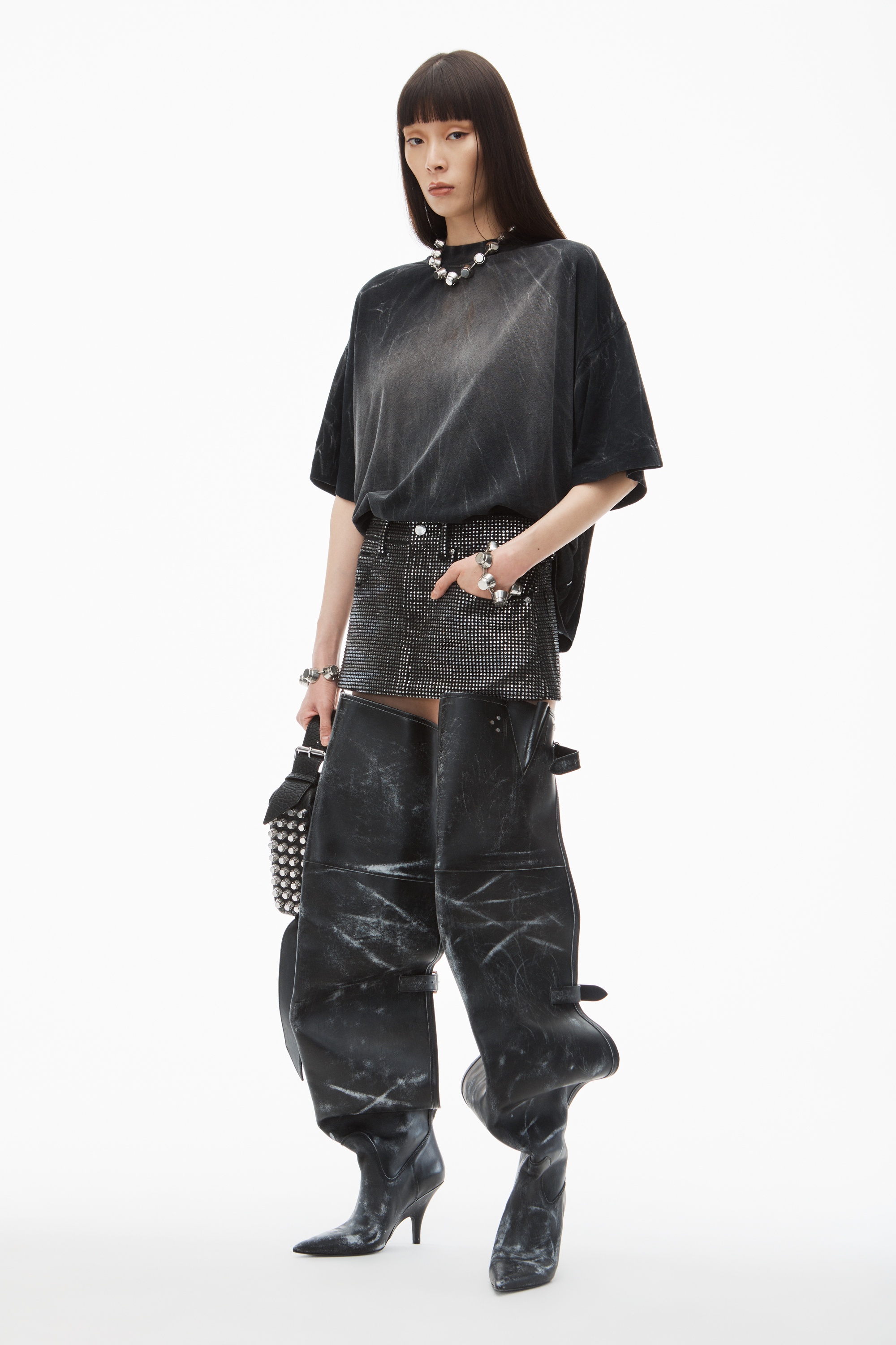 Alexander Wang crystal hotfix mini skirt in cotton denim